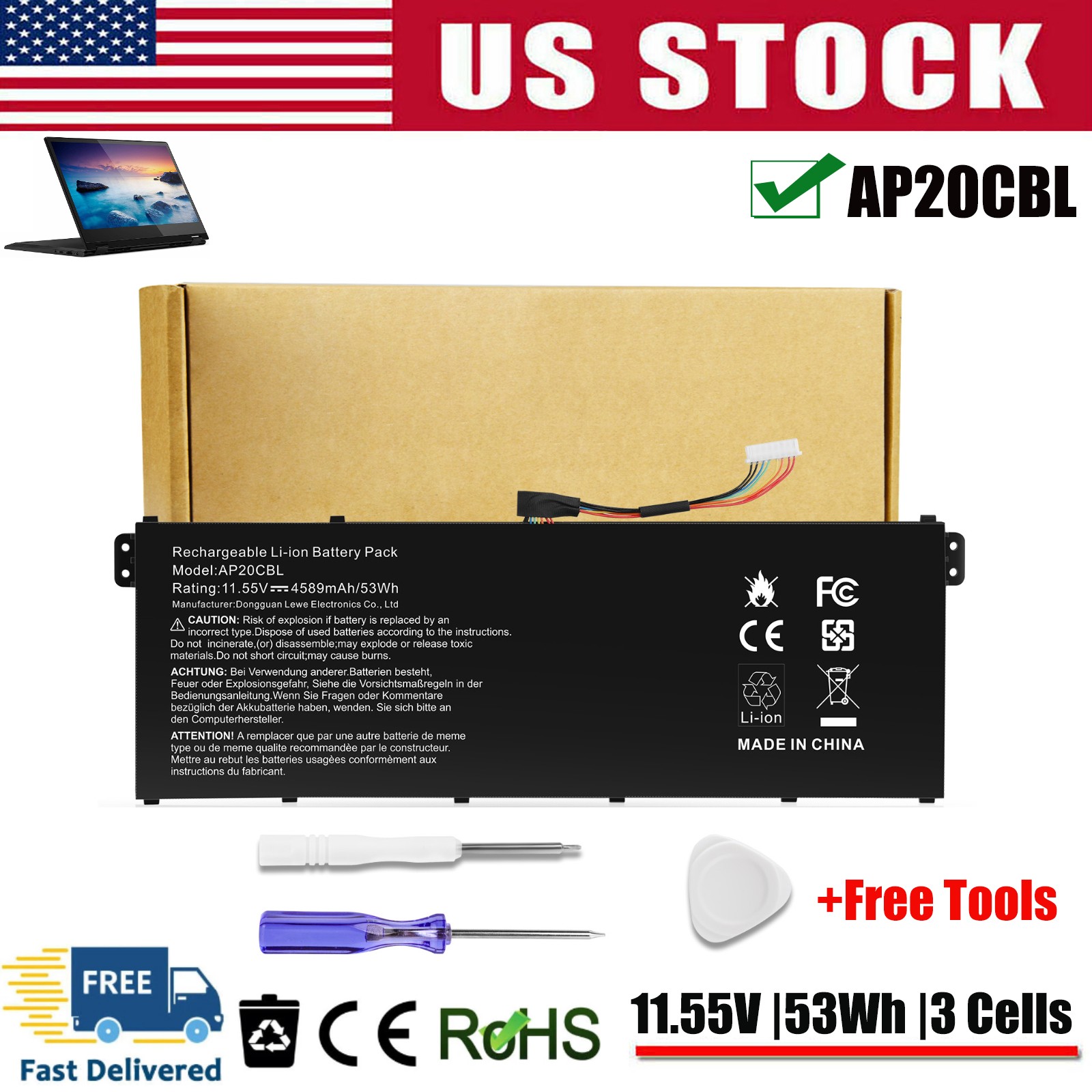 ✅53Wh 11.55V AP20CBL Battery For Acer Aspire 5 A515-45 A515-46 Aspire 7 A715-43G
