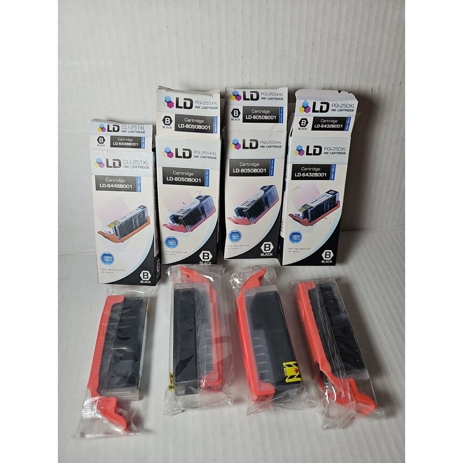 Lot of 4 LD Ink Cartridge for Canon Printer PGI-250XL PGI-255XXL & CLI-251XL Exp
