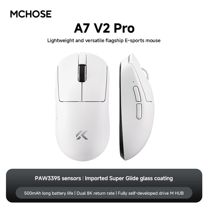 MCHOSE A7 V2 Lightweight Wireless Gaming Mouse Dual8000Hz Polling Rate PAW3950TI
