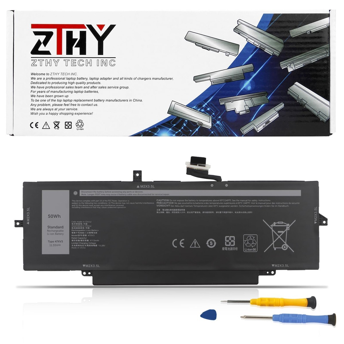 ZTHY 47XV3 Laptop Battery Replacement for Dell Latitude 9330 11.55V 50Wh