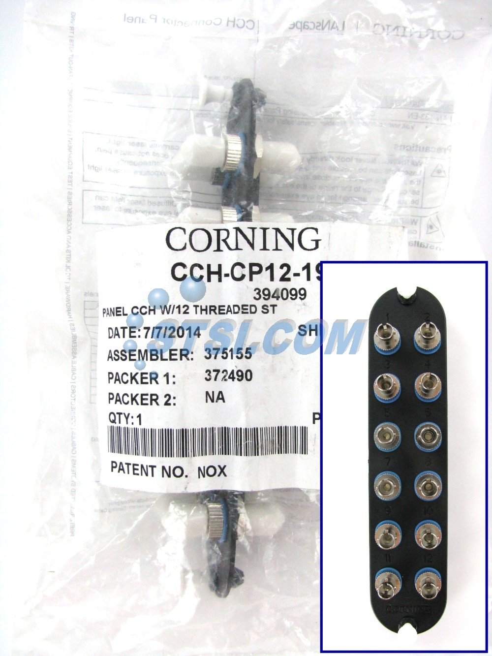 Corning CCH-CP12-19T Patch Panel, 12 ST Simplex OS2 Singlemode Adapters ~STSI