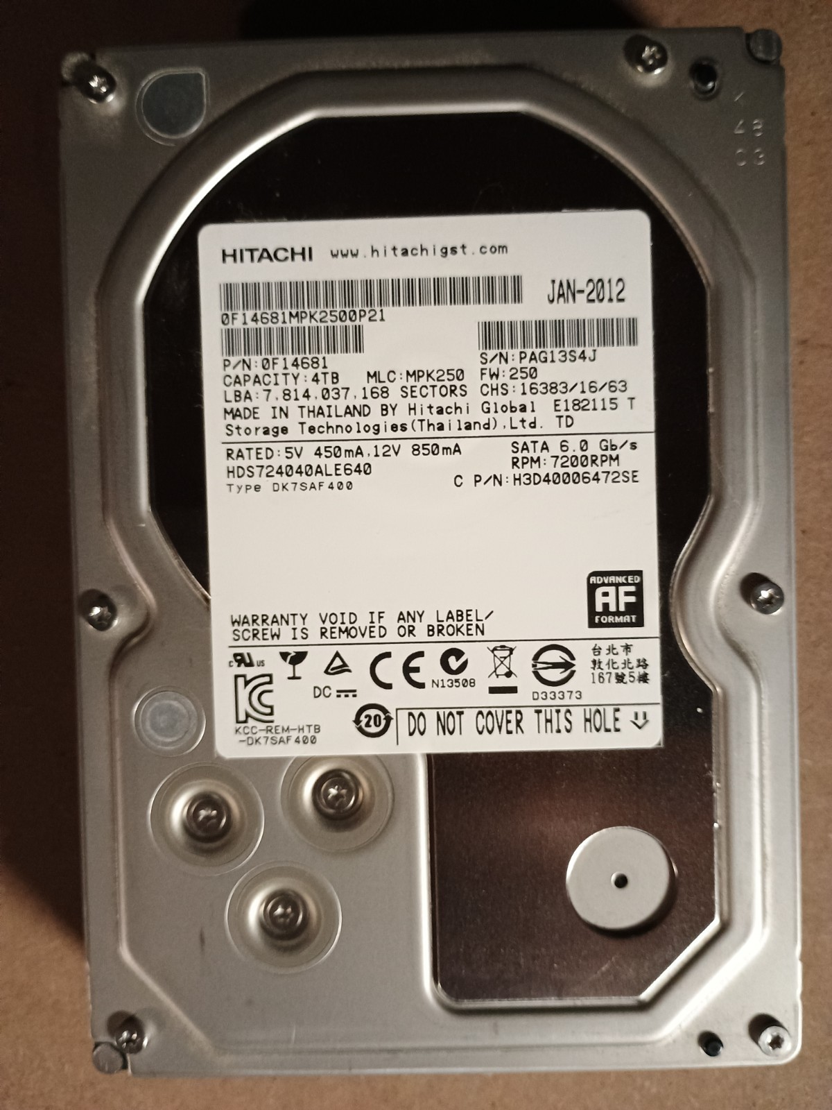 4TB HGST 7200 RPM HDS724040ALE640 0F14681 TESTED GOOD #8