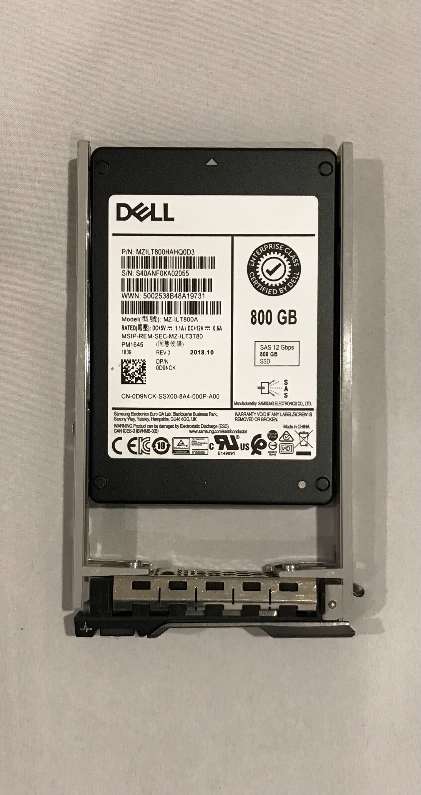 D9NCK DELL 800GB SAS 2.5" 12Gb/s SSD SAMSUNG MIXED USE PM1645 MZ-ILT800A MD3820