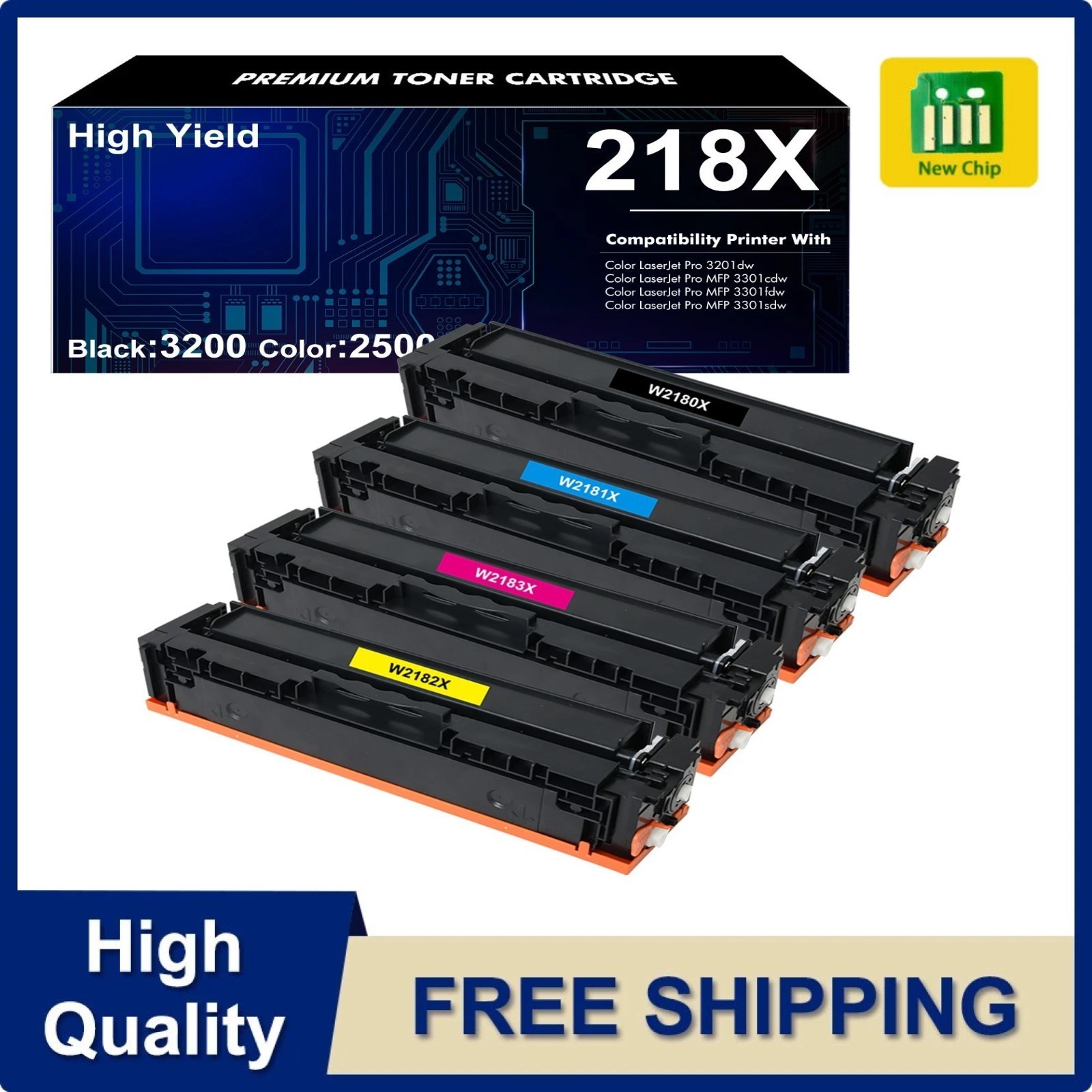 4x W2180X High Yield Toner Cartridge for HP 218 3201dw 3301fdw 3301cdw With Chip