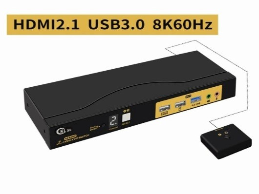 CKLau 2x1 8K@60Hz 4K@144Hz KVM HDMI Switch with Remote and Power Cable New Open