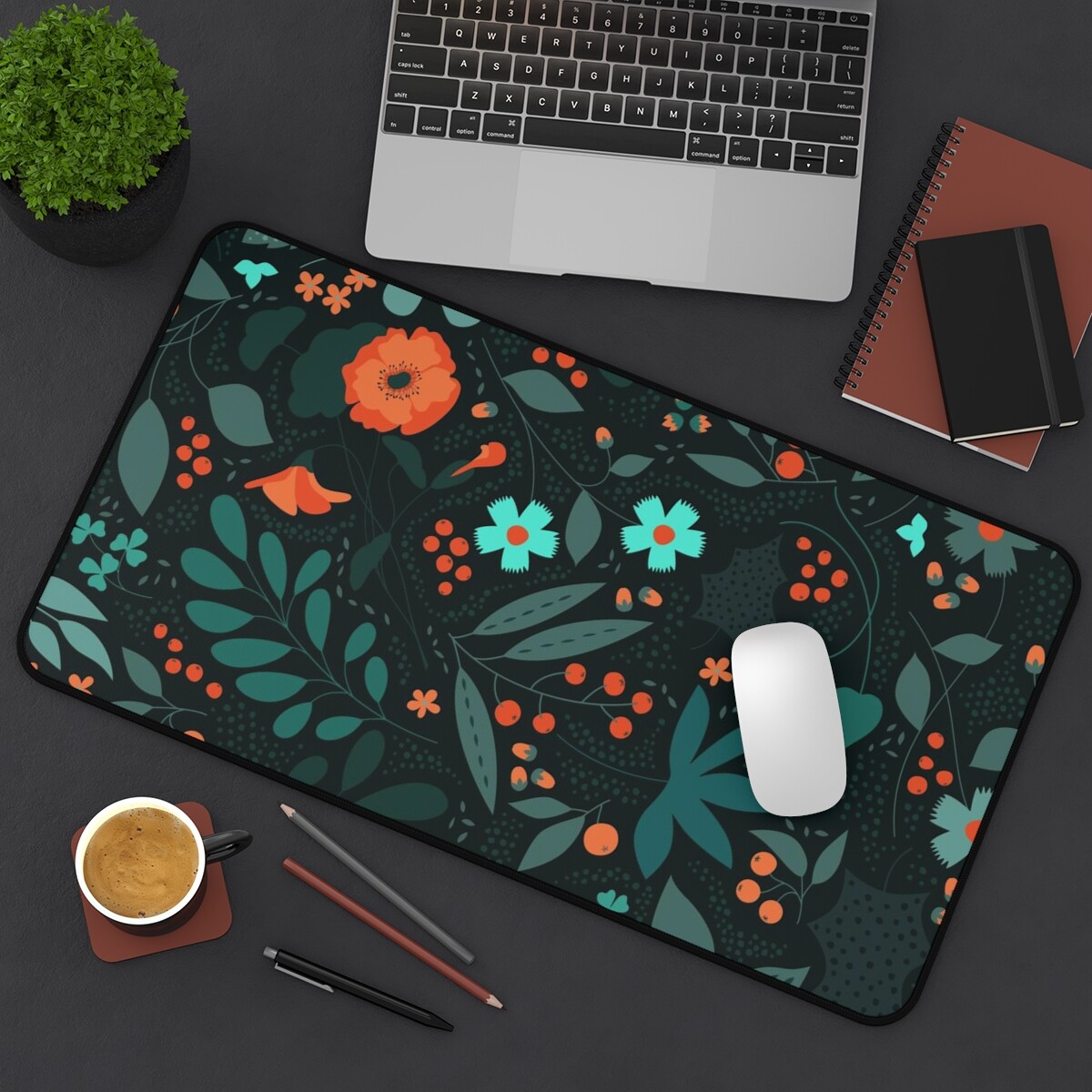 Flower Pattern Desk Mat, Minimalist Aesthetic Desk Mat, Botanical Desk Mat