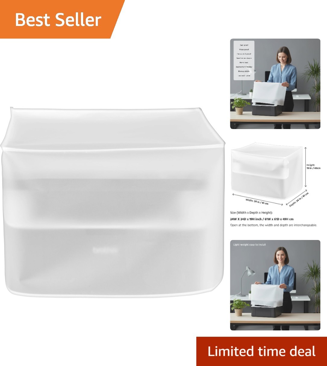 See-Through Waterproof Printer Dust Cover 24W x 24D x 19H - Eco-Friendly
