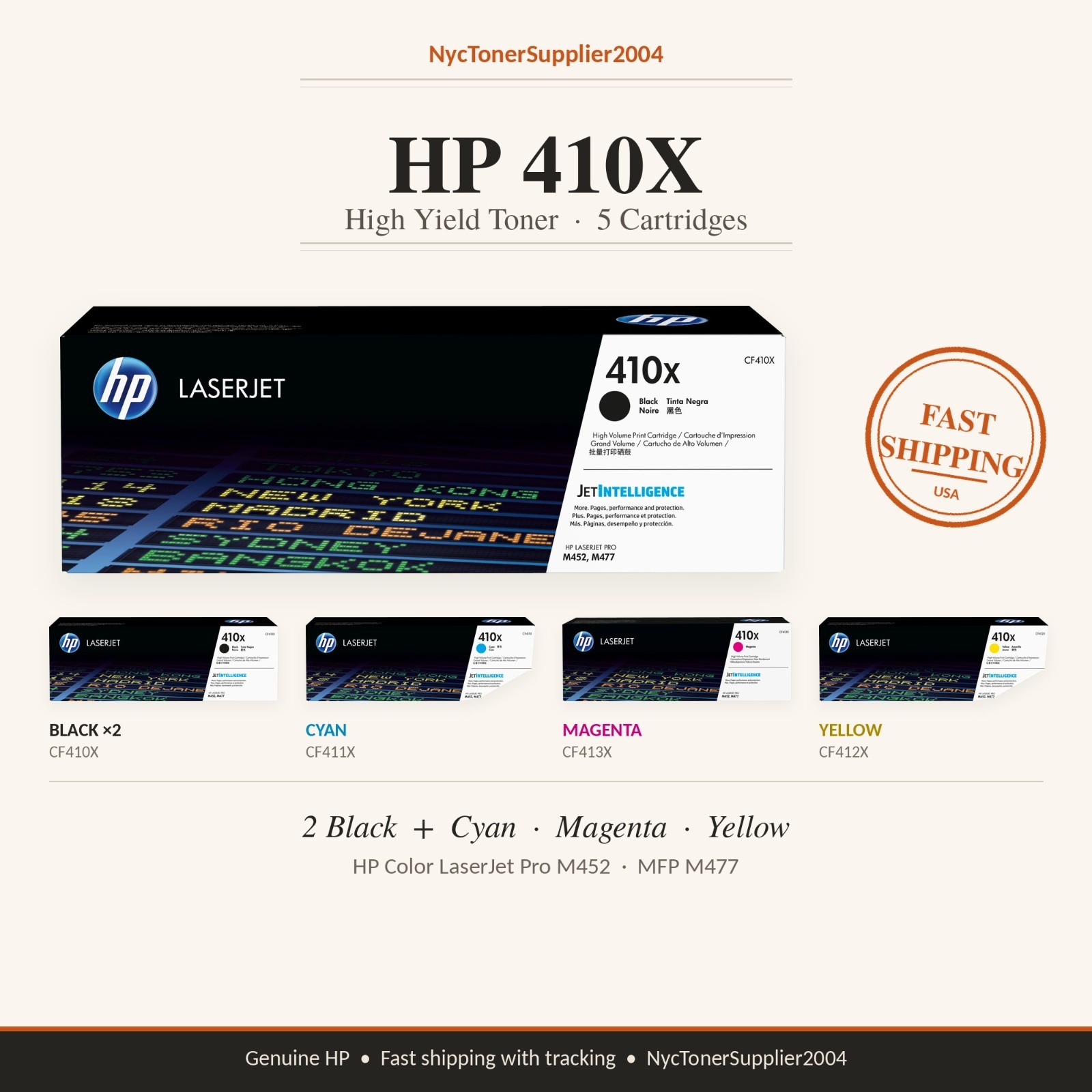Genuine HP 410X Toner Cartridge High Yield 5Pack 2x Black Cyan Magenta Yellow