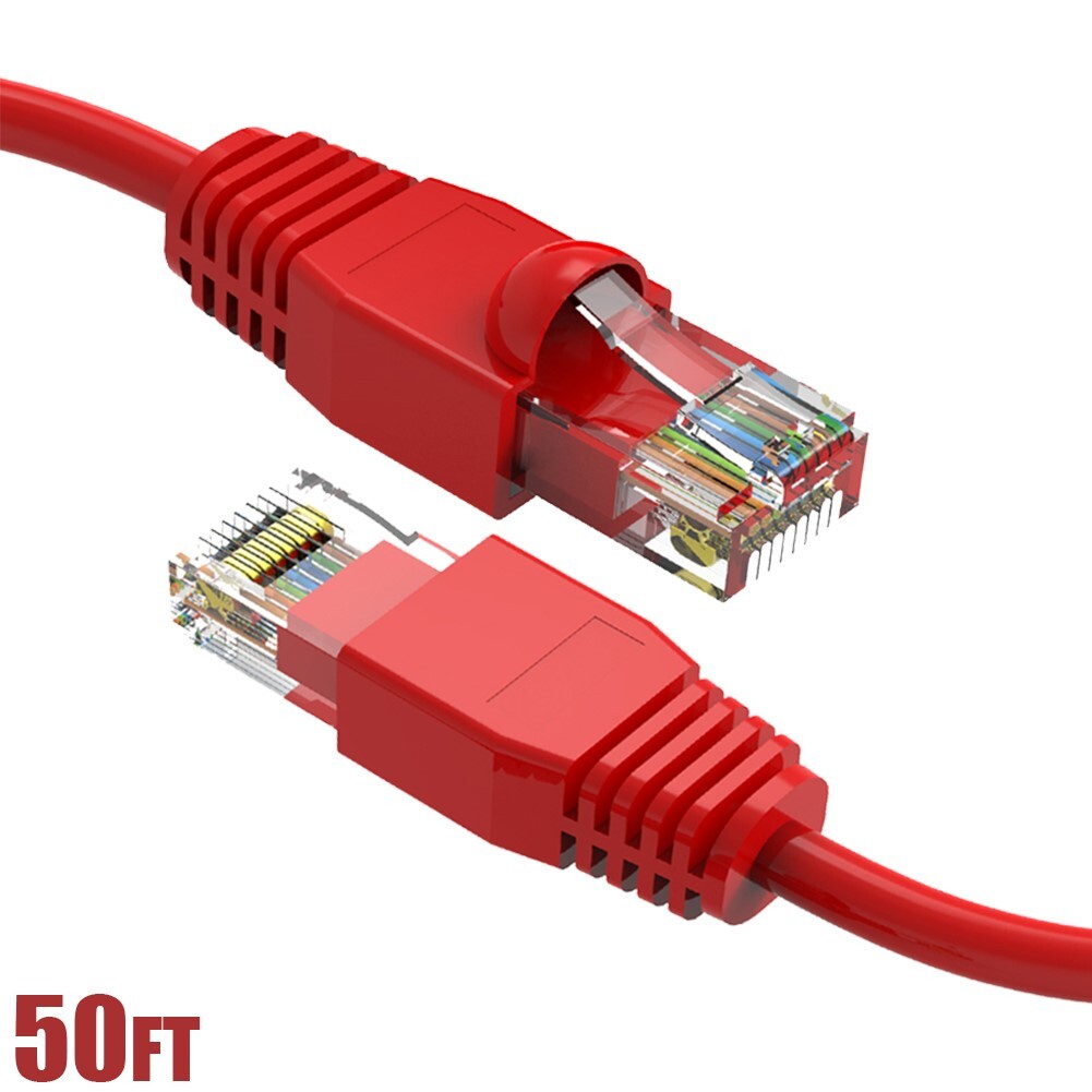 50FT Cat6A RJ45 Network LAN Ethernet UTP Patch Cable Copper Wire Gold 24AWG Red