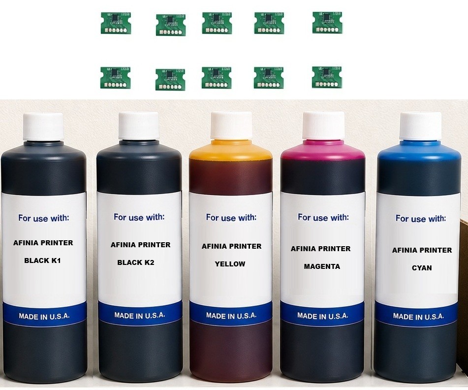 5 x PREMIUM COMPATIBLE BULK INK REFILL AFINIA L801 + 10 CHIPS K1-K2-C-Y-M 5000ML