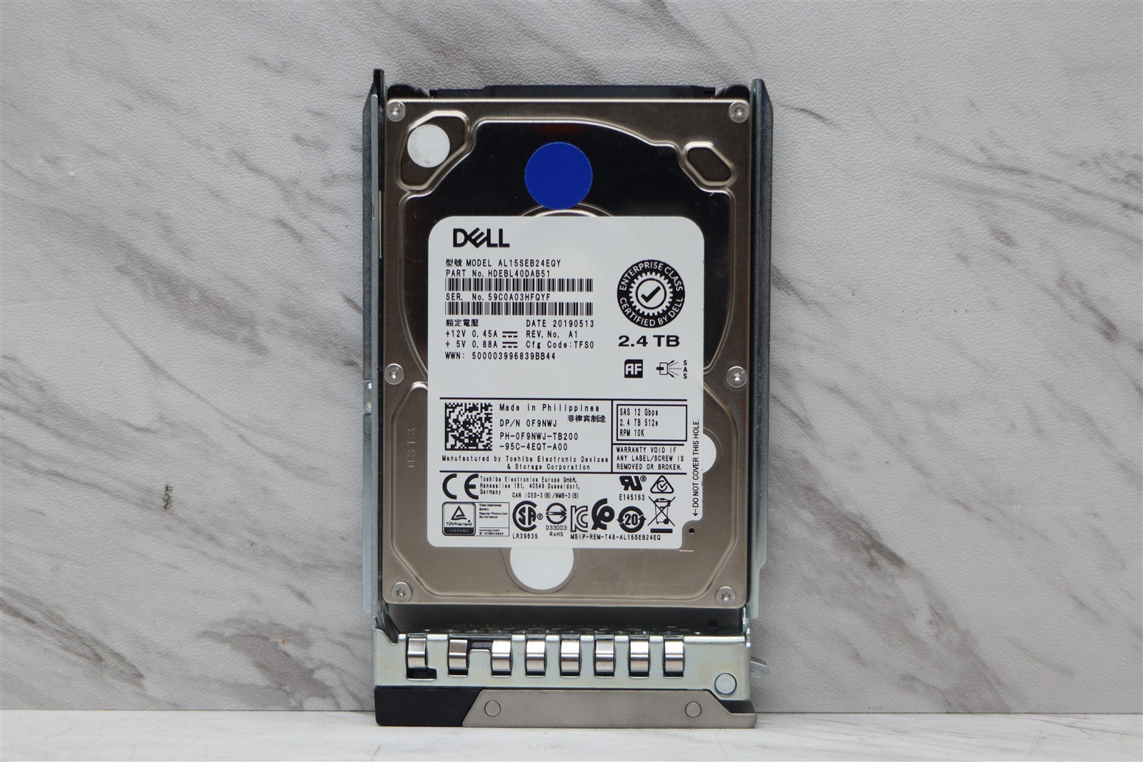 Dell 2.4TB 10K SAS 2.5" F9NWJ 12Gbps HDD AL15SEB24EQY Hard Drive w/ Caddy