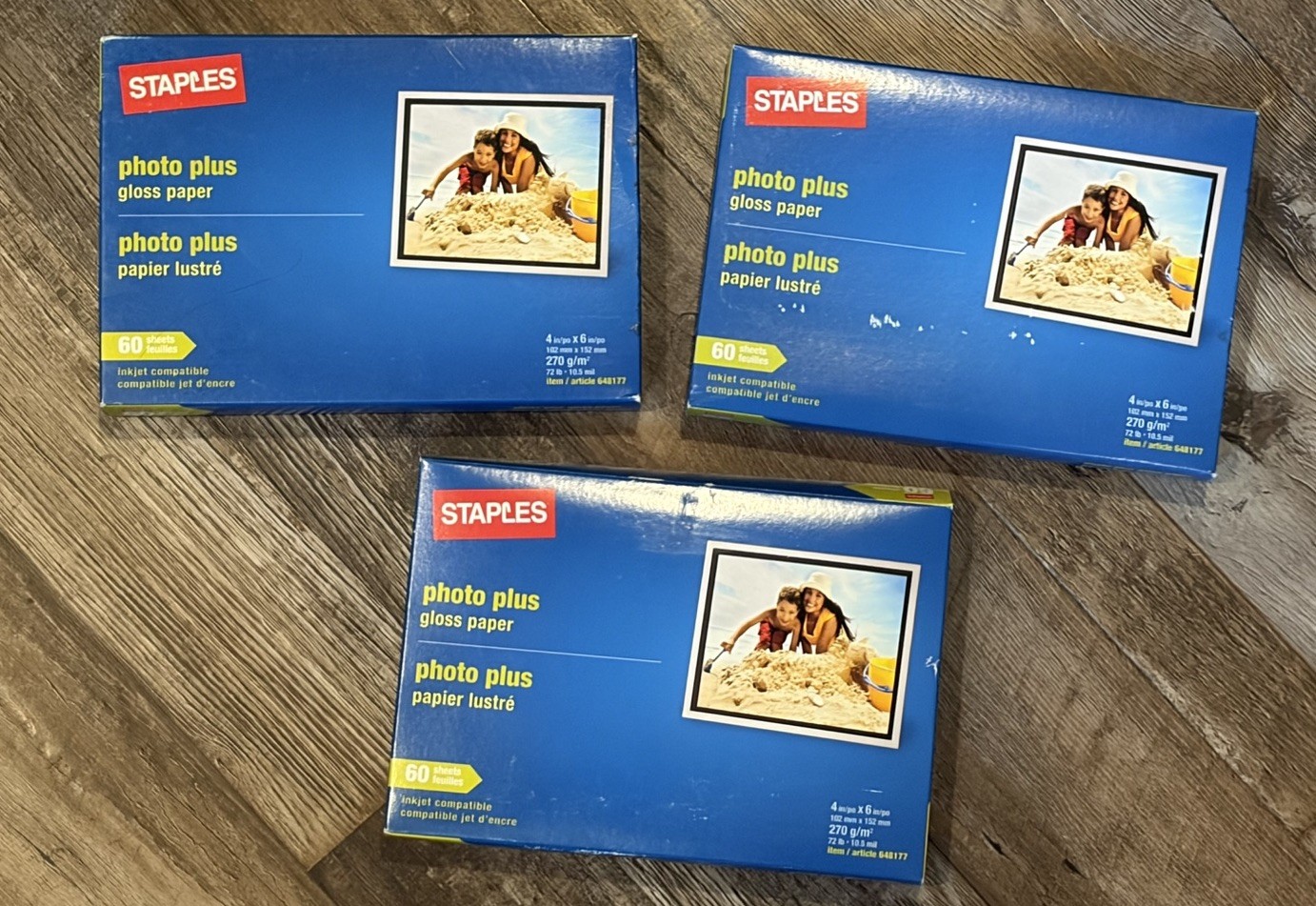 Lot of 3 Staples Photo Plus Glossy 4x6 Inkjet Photo Paper 60 Sheets Each