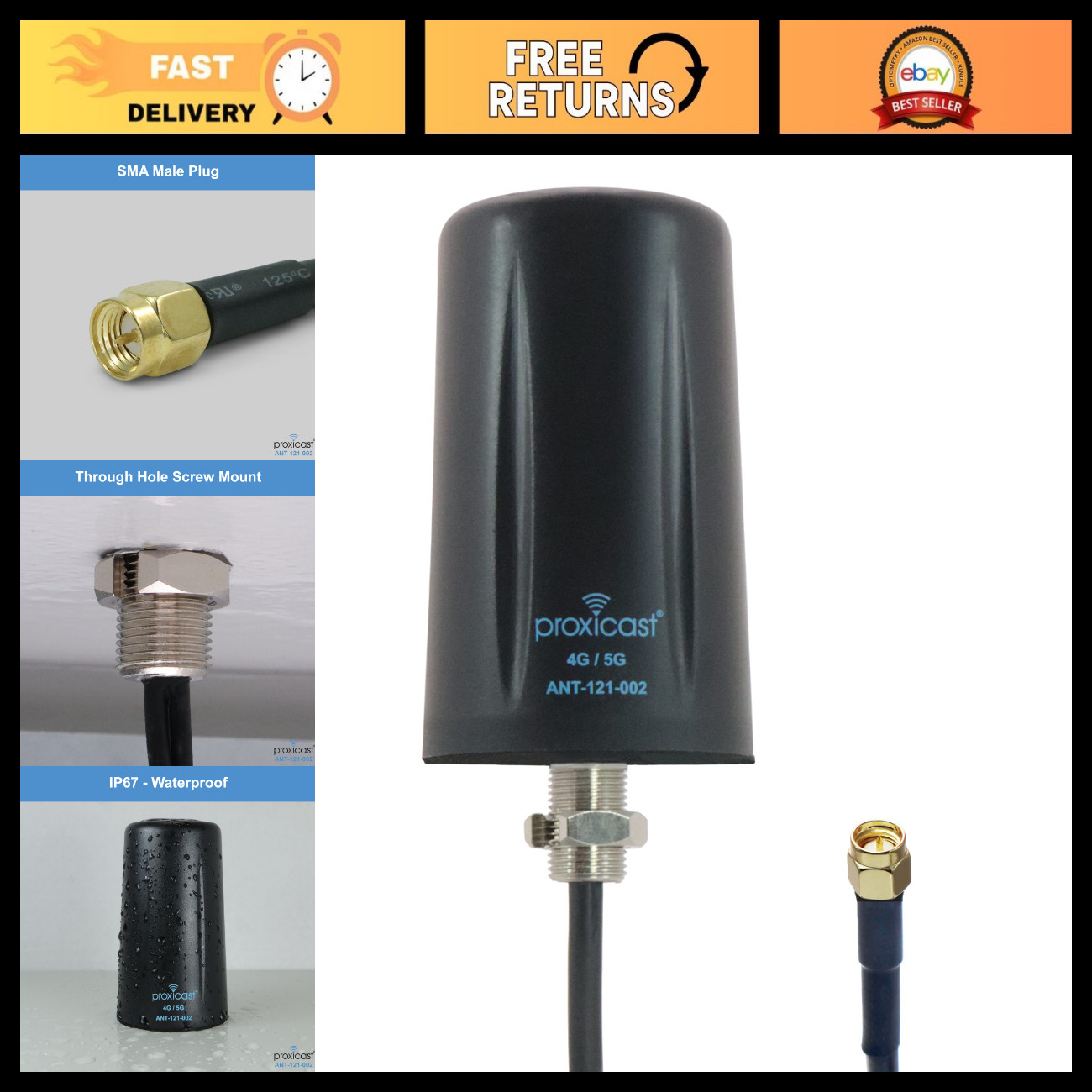 4G 5G Low Profile Panel Mount Antenna - Single Lead SISO, High Gain Signal Boost