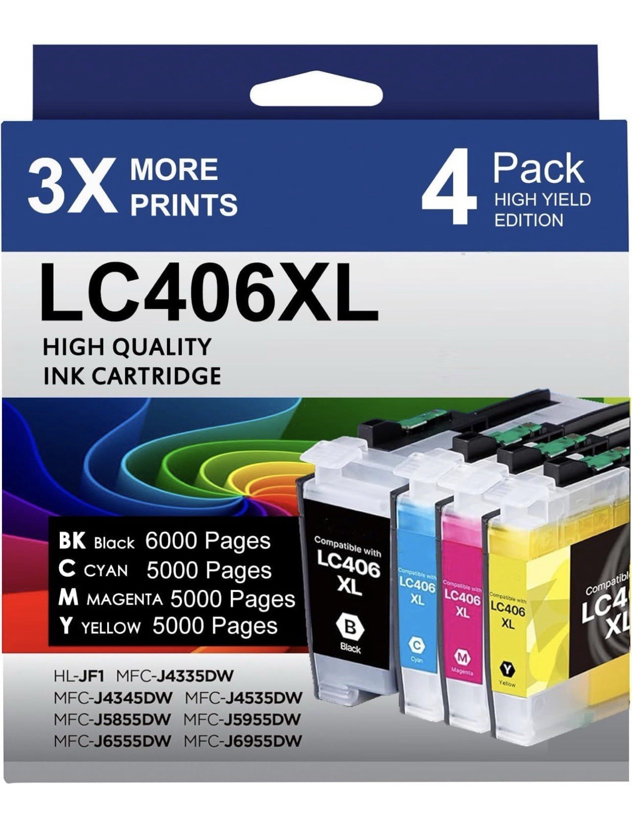 LC406XL High Yield Ink Cartridges 4 Pack for Brother MFC-J4335DW MFC-J5855DW