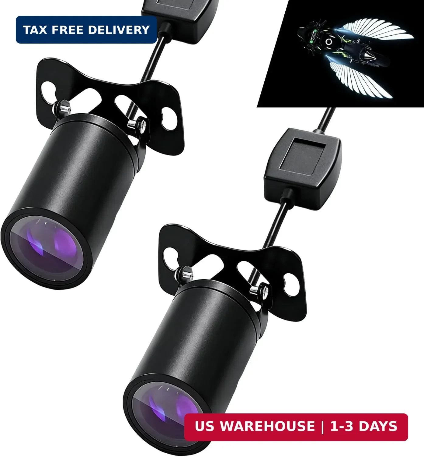 2 PCS Motorcycle LED Projection Lights, Wing Pattern Exterior Decor Lights, Vehi