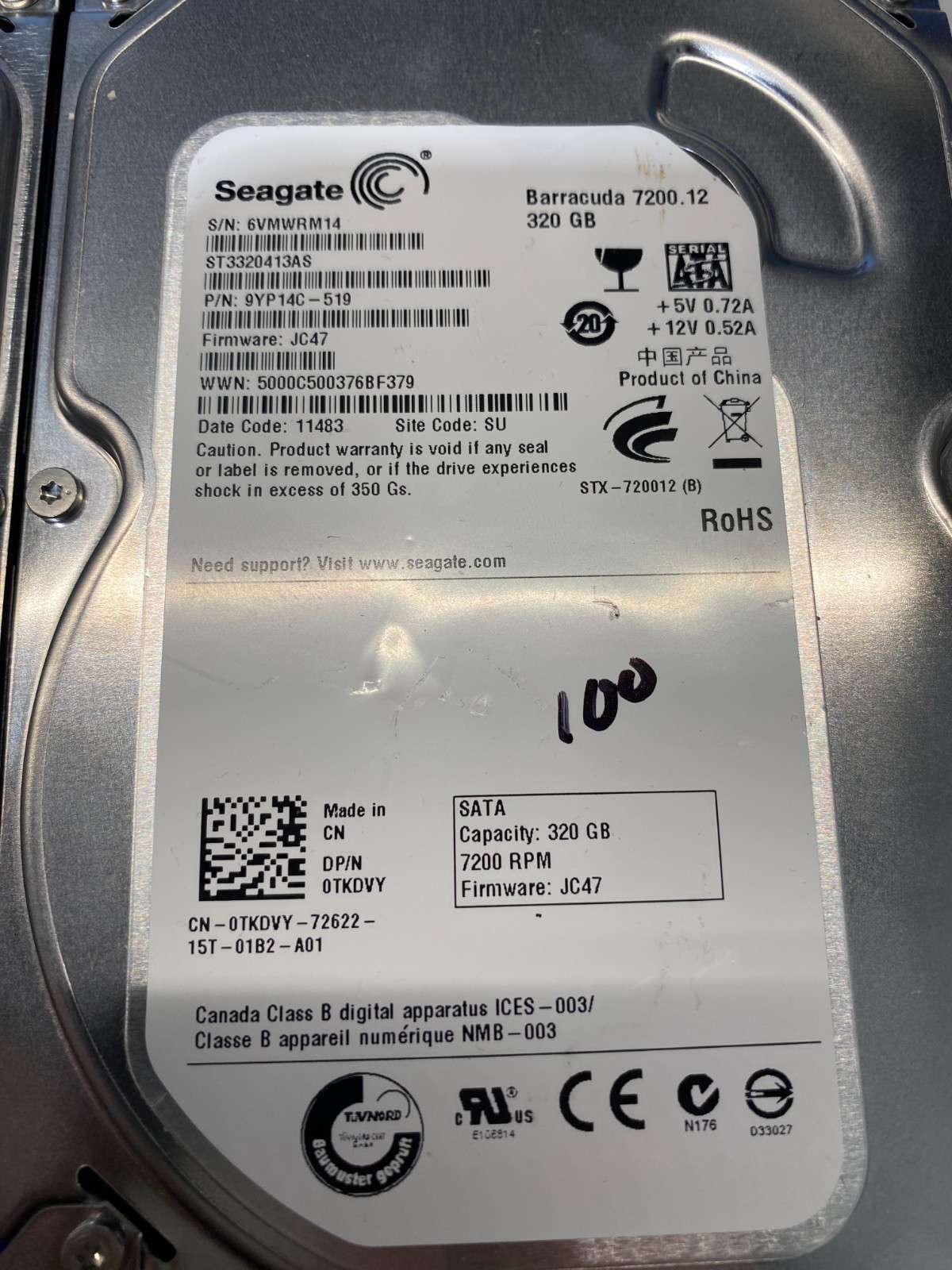 LOT OF 6 SEAGATE 3.5" HARD DISK DRIVE 320GB SATA HDD ST3320413AS DELL 0TKDVY