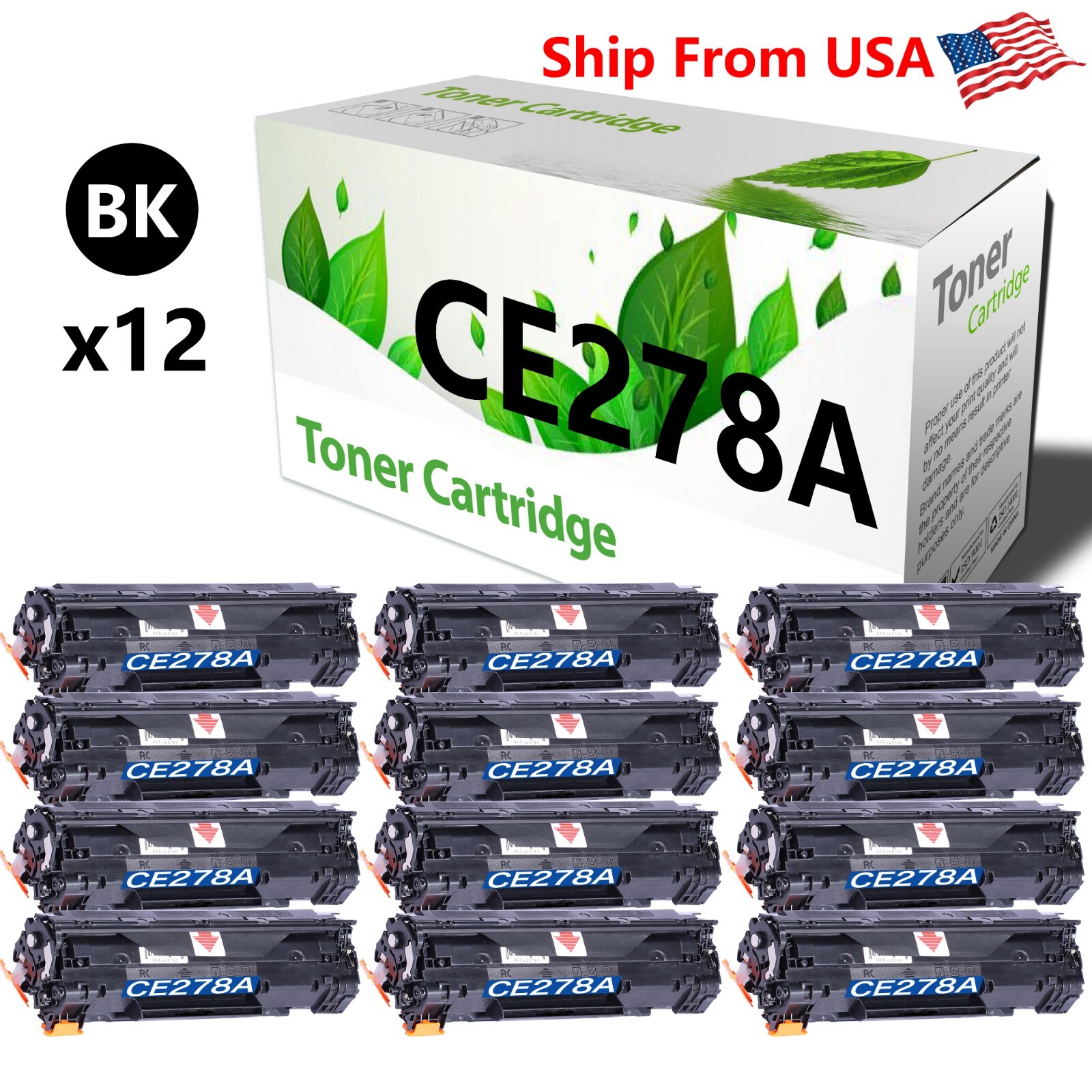 12PK 278A CE278A Black Toner Cartridge Fit for P1566 P1567 P1606 Printer