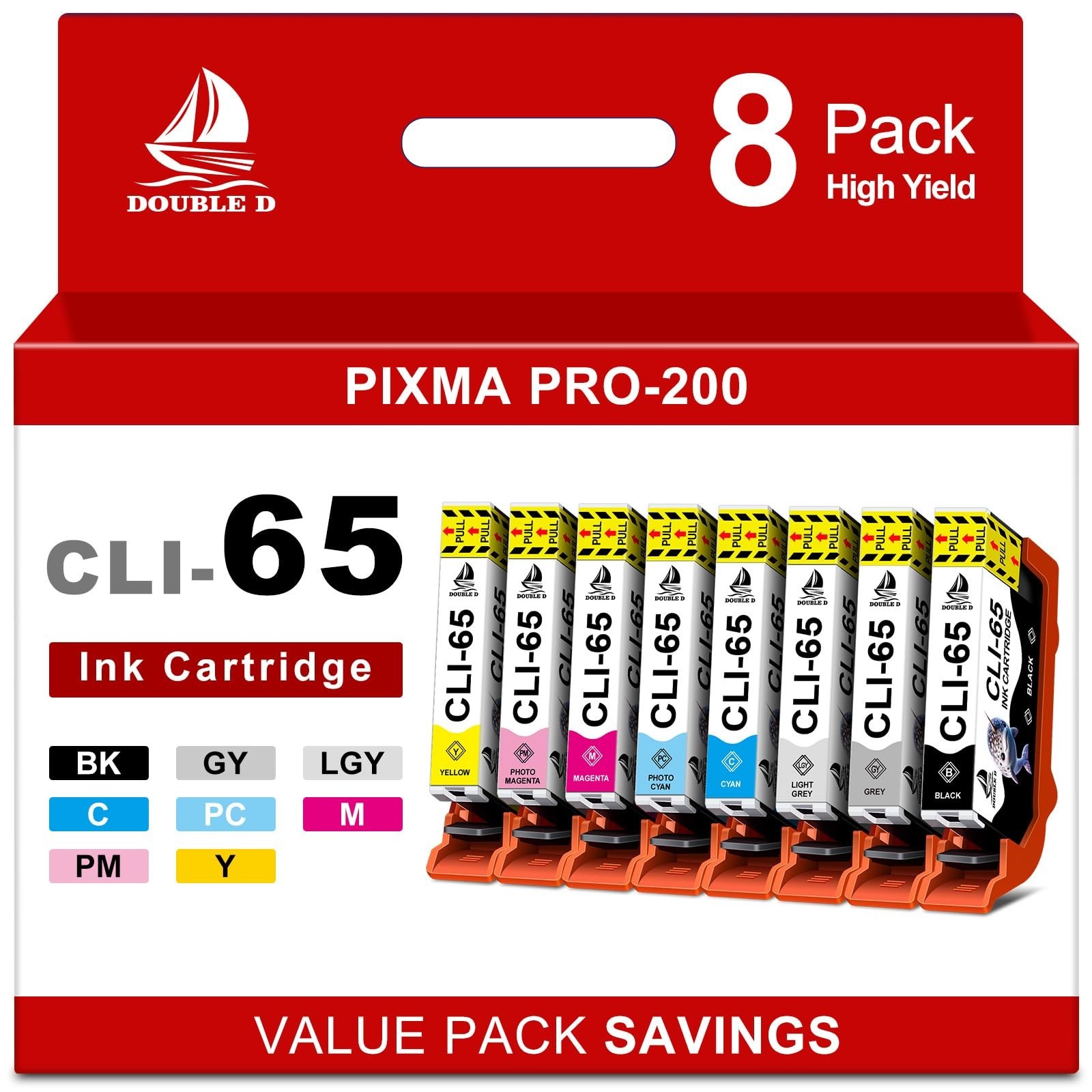 8 PK Combo Inkjet Value Pack w/ chip for CLi-65 CLI65 Canon Pixma Pro-200 Pro200