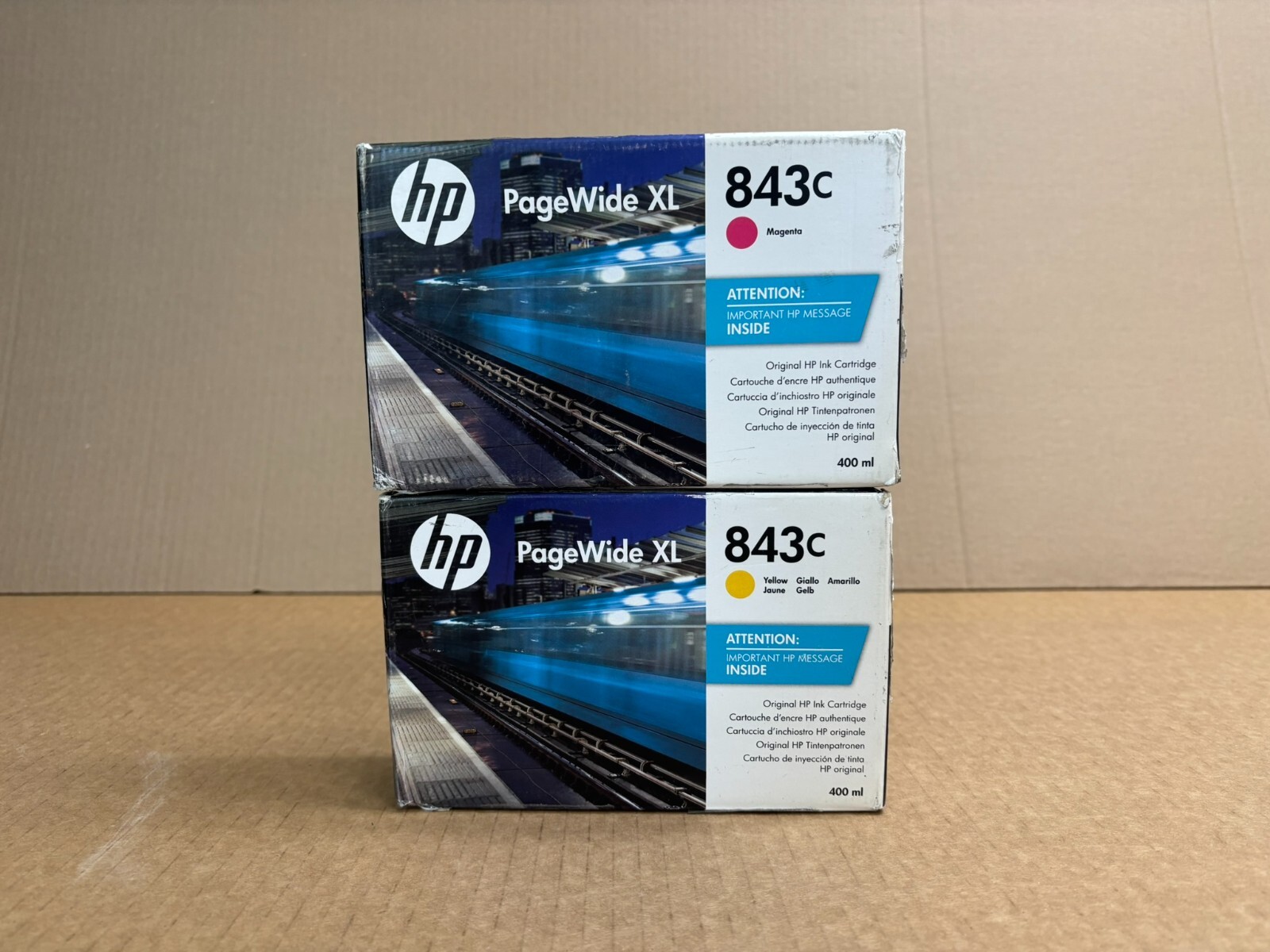 2 Genuine HP 843C PageWide XL 4000, 4500, 5000 MY Toners C1Q67A, C1Q68A  (2023)