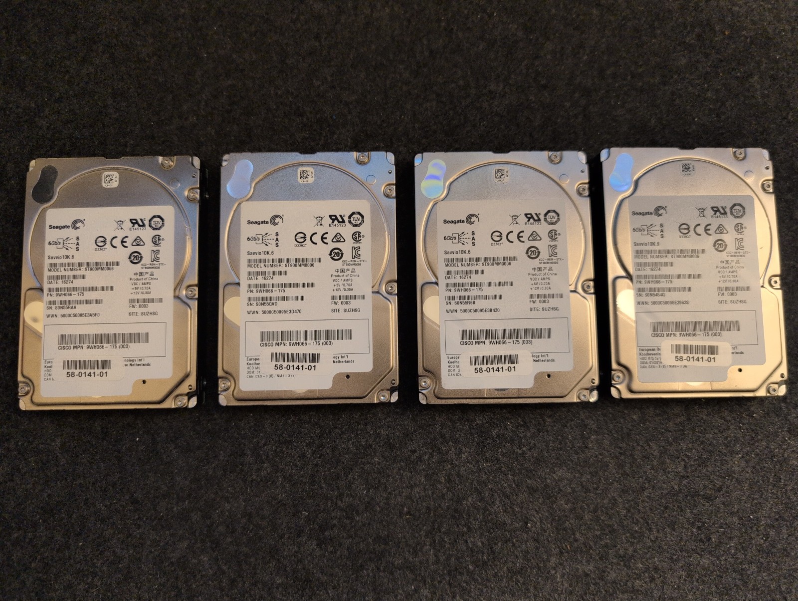 Lot of 4 - Seagate ST900MM0006 900GB SAS 2.5" 10k Drive 9WH066-175