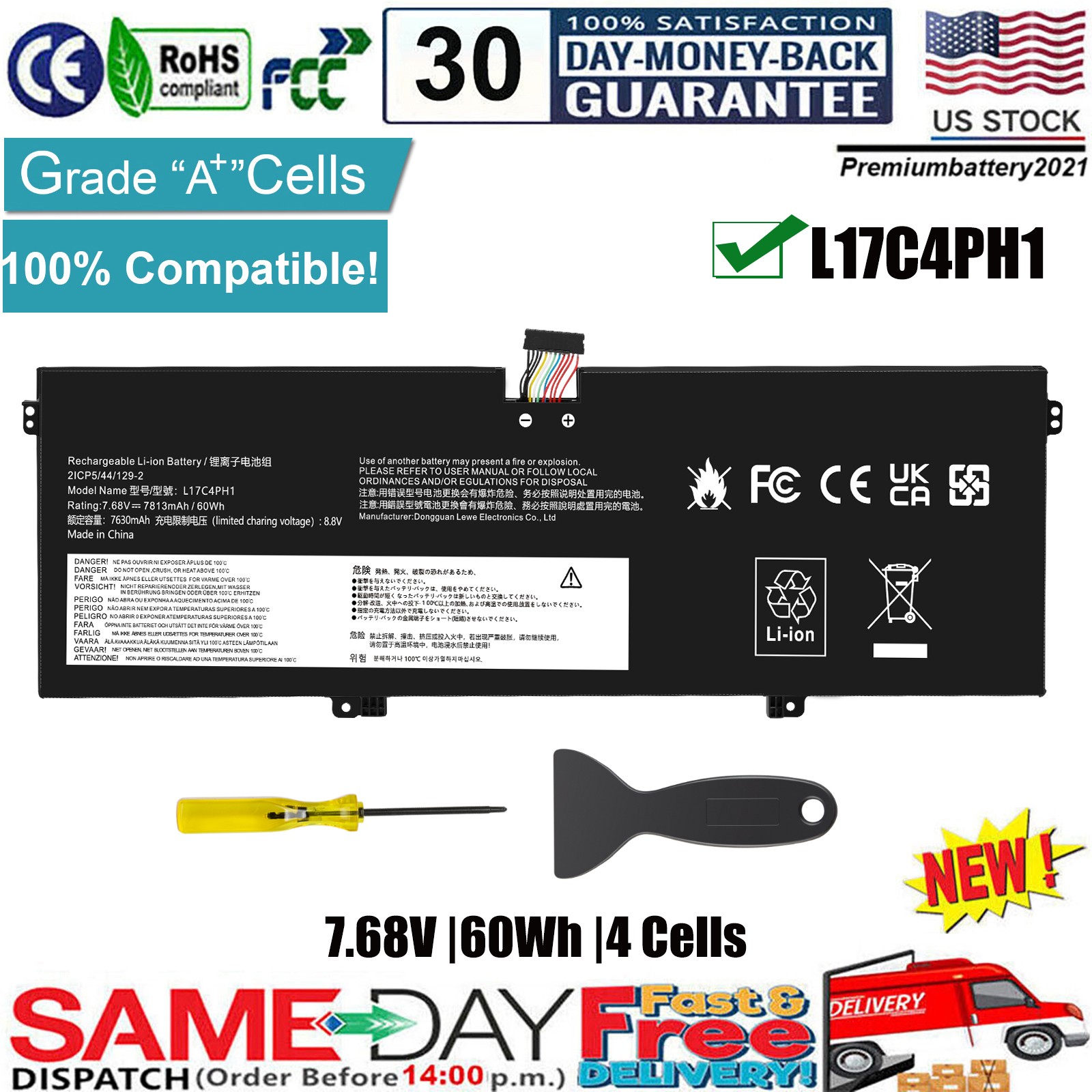 New L17M4PH1 L17C4PH1 Battery for Lenovo YOGA C930-13IKB 81C4 5B10Q82425 60Wh