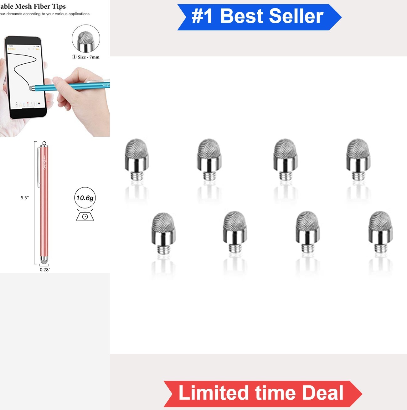 Fiber Stylus Replacement Tips 8 Pcs 7mm Silver For Touch Screen Tablet