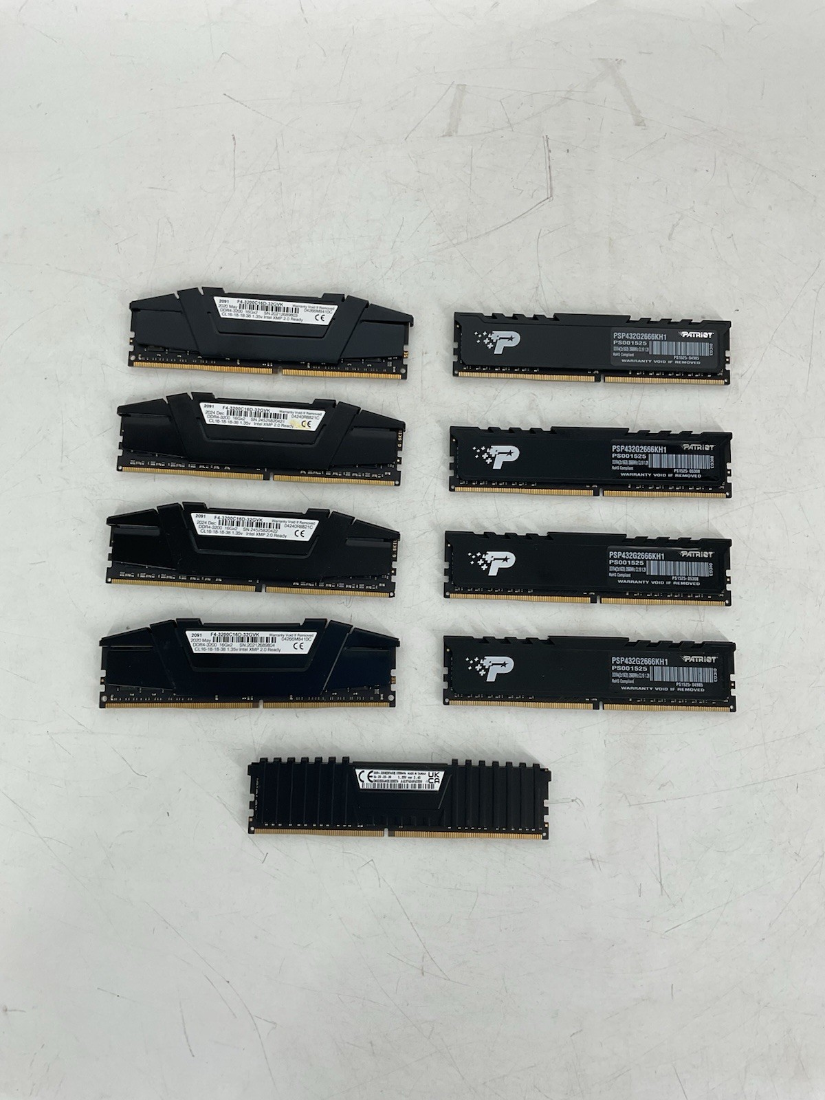 Lot of 9 Mixed 16GB DDR4 Shielded RAM Desktop Mixed Brands & Speeds - All Tested
