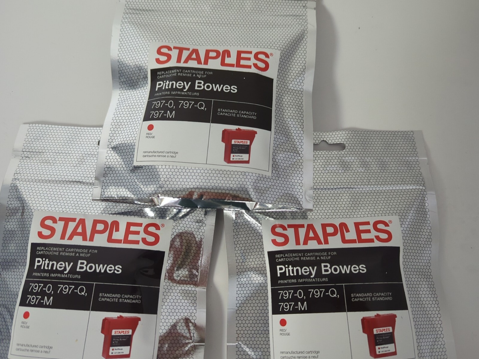 LOT OF 3 STAPLES  PITNEY BOWES  SIP-K700 797-0, 797-Q, 797-M RED