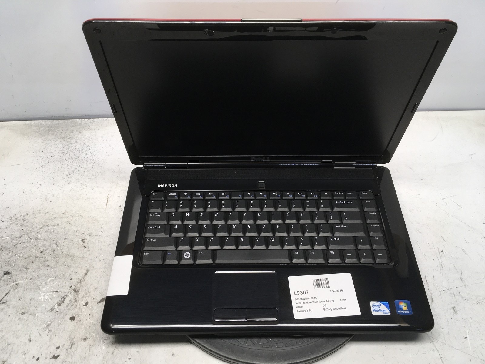 Dell Inspiron 1545 Intel Pentium Dual-Core T4300 2.1GHz 4 GB NO HDD No Batt