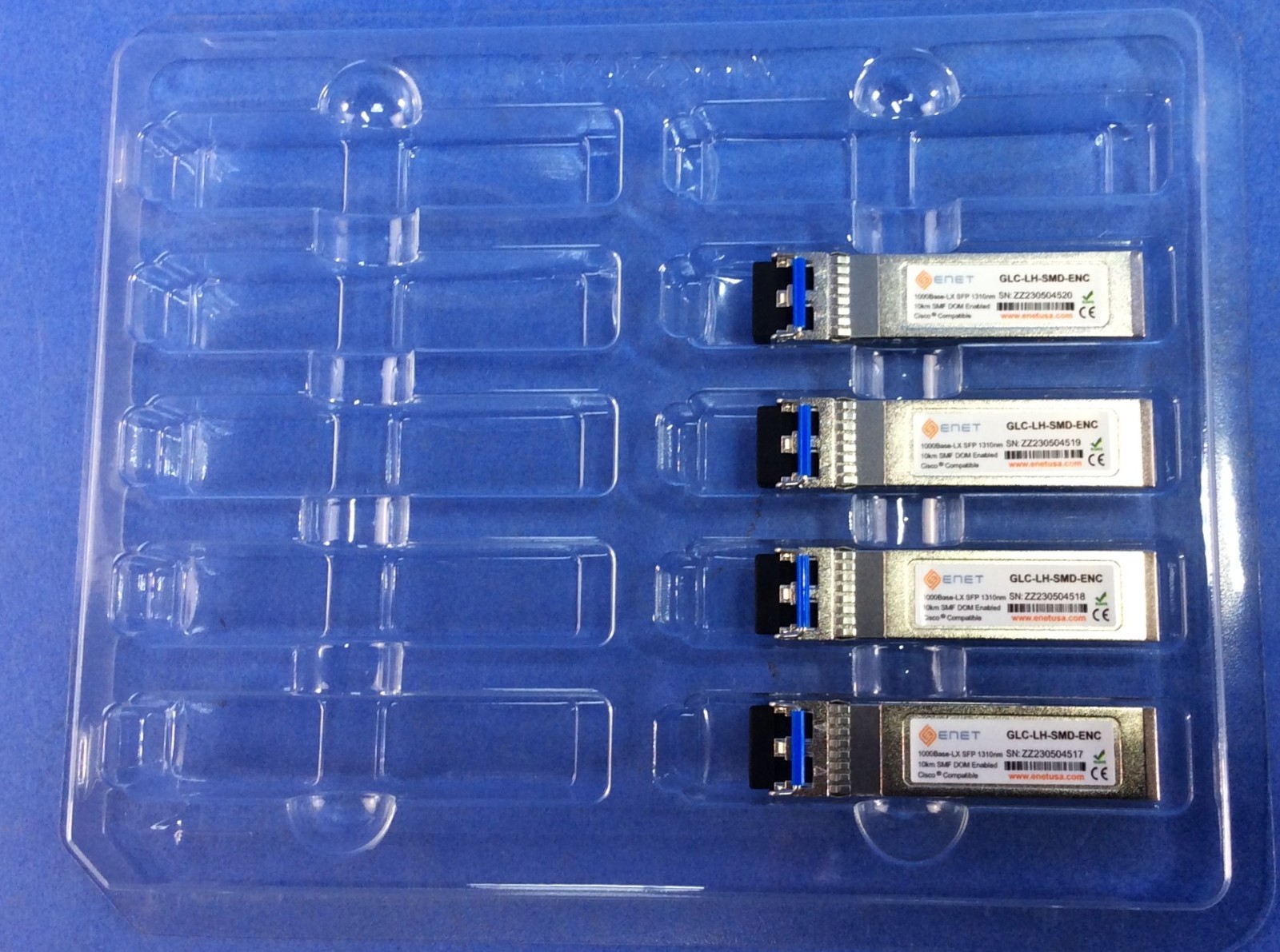 Lot of 4 ENET GLC-LH-SMD-ENC 1000Base-LX SFP Transceiver 1310nm 10km SMF DOM NEW