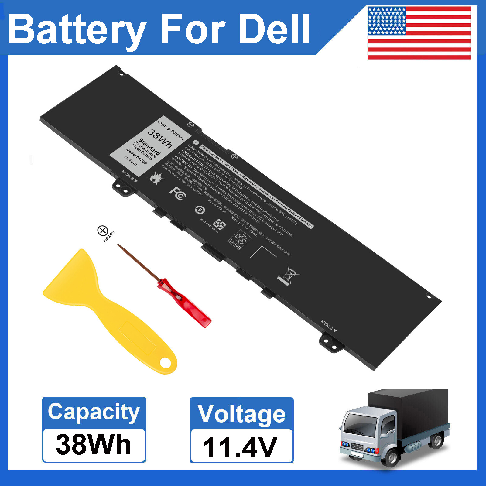 Replacement F62G0 Battery for Dell Inspiron 13 7373 7386 Series 39DY5 039DY5 NEW