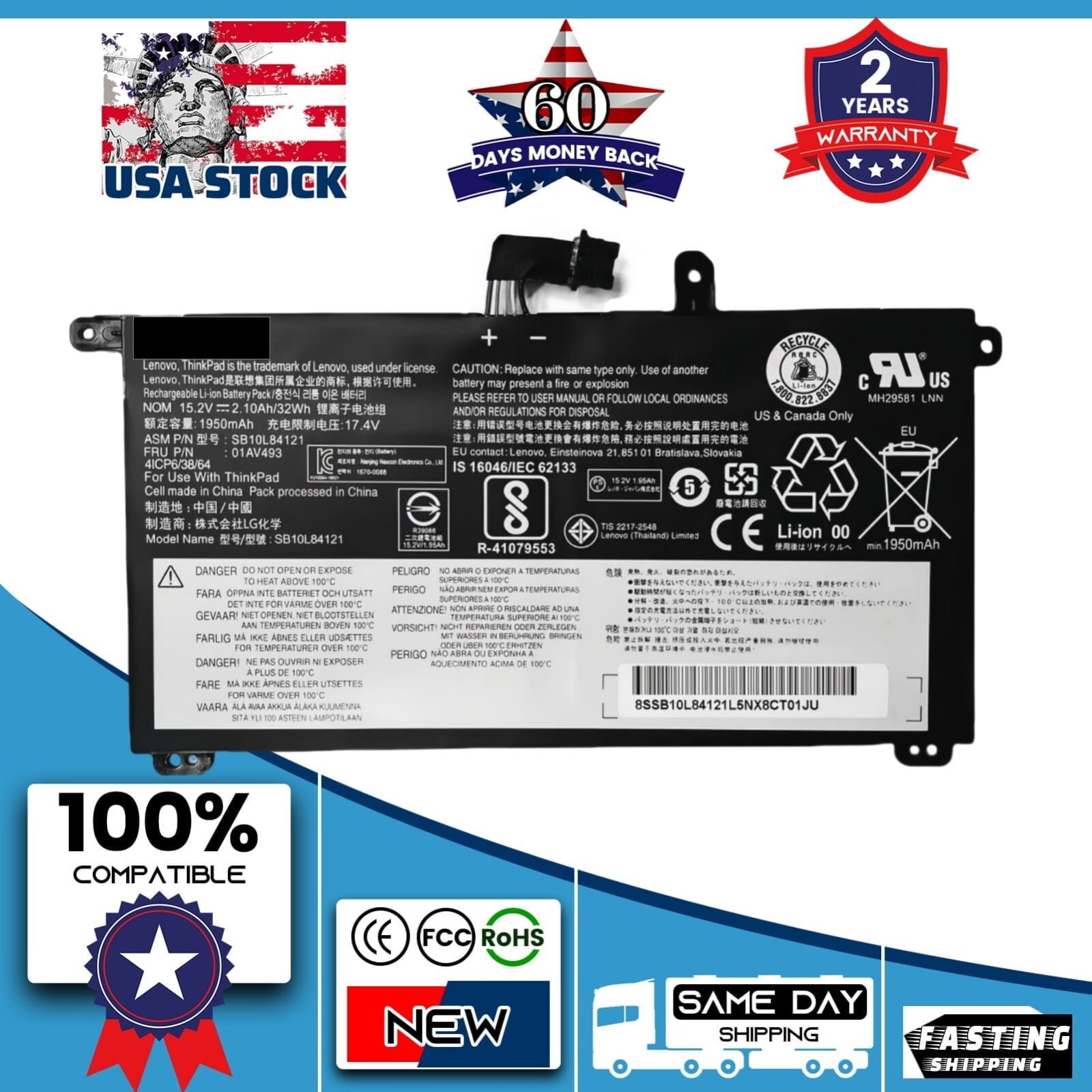 Original OEM 01AV493 00UR891 Battery for Lenovo ThinkPad T570 T580 P51S 00UR890