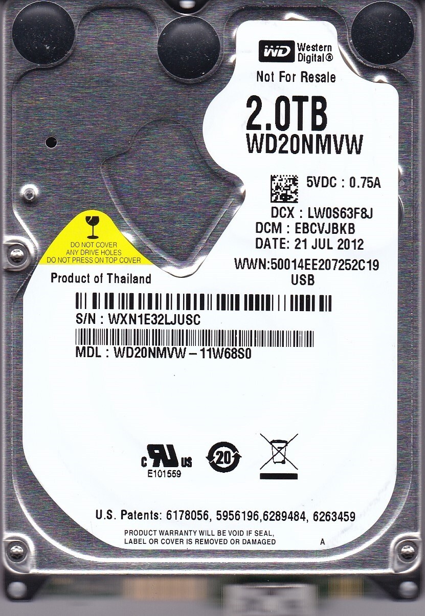 WD20NMVW-11W68S0 dcm: EBCVJBKB s/n: WXN1E3 2TB JUL/ 2012 USB 3.0 WESTERN DIGITAL