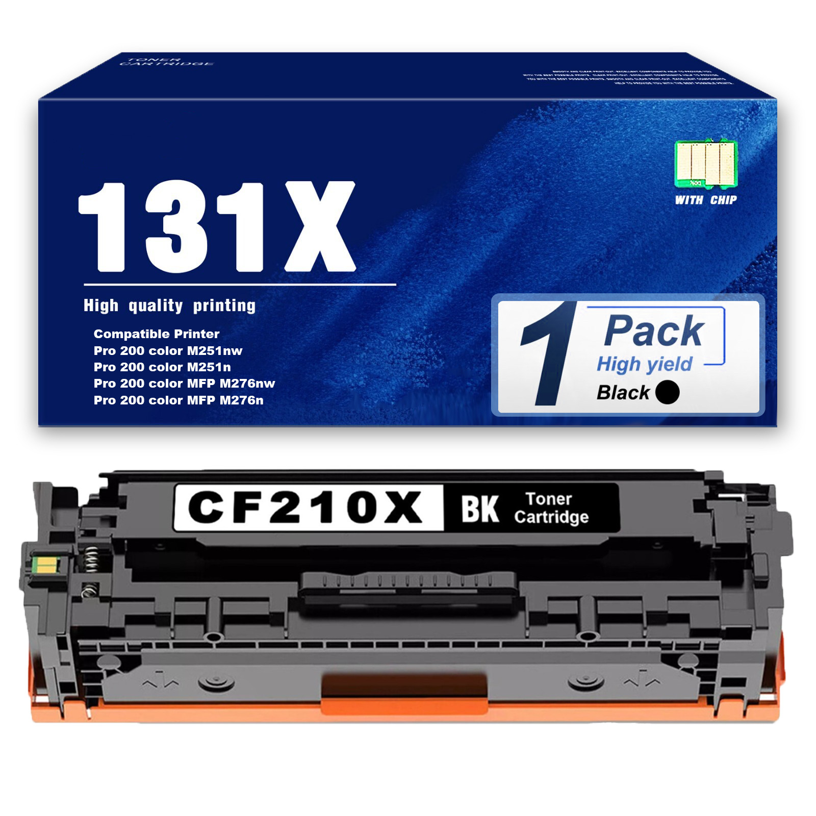 1-Pack 131X CF210X Black Toner with Chip for LaserJet Pro Printer M251n