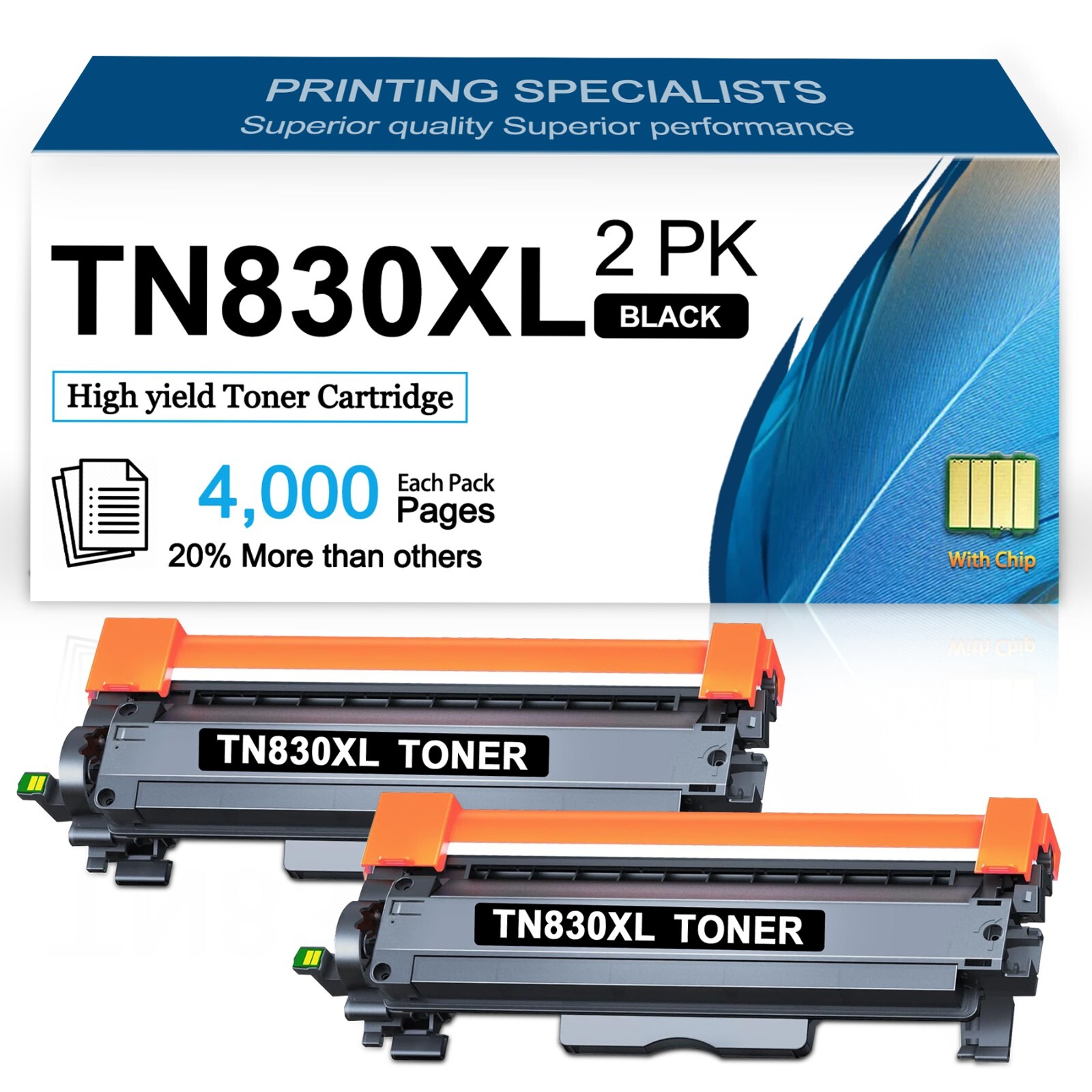 2 Pack TN830XL Toner High Yield for Brother TN-830XL MFC-L2760DW MFC-L2807DW