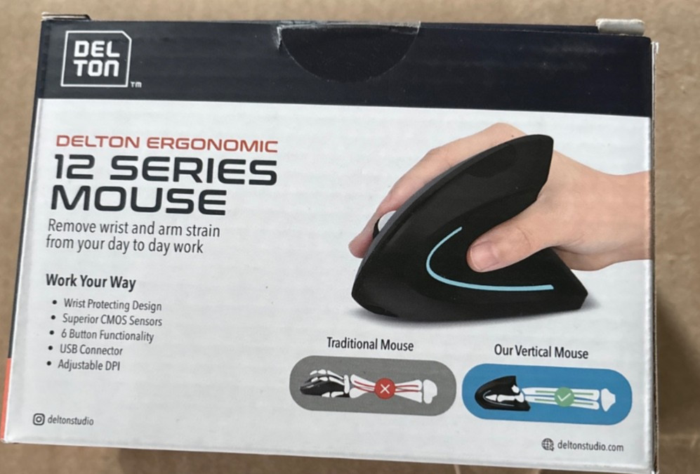 Delton S12 Vertical Ergonomic Wireless Mouse, 2.4G USB Connect Mouse-Black