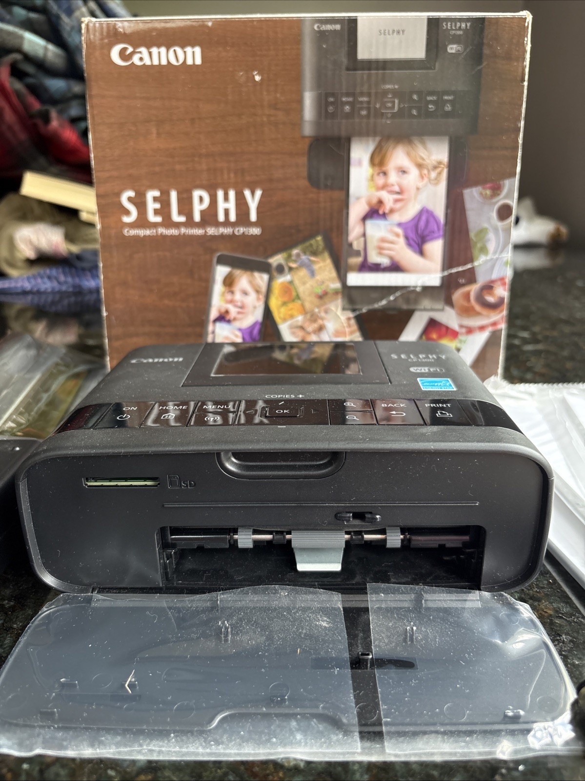 Canon Selphy CP1300 Wireless Color Photo Printer Black Tray AC Adapter, Paper