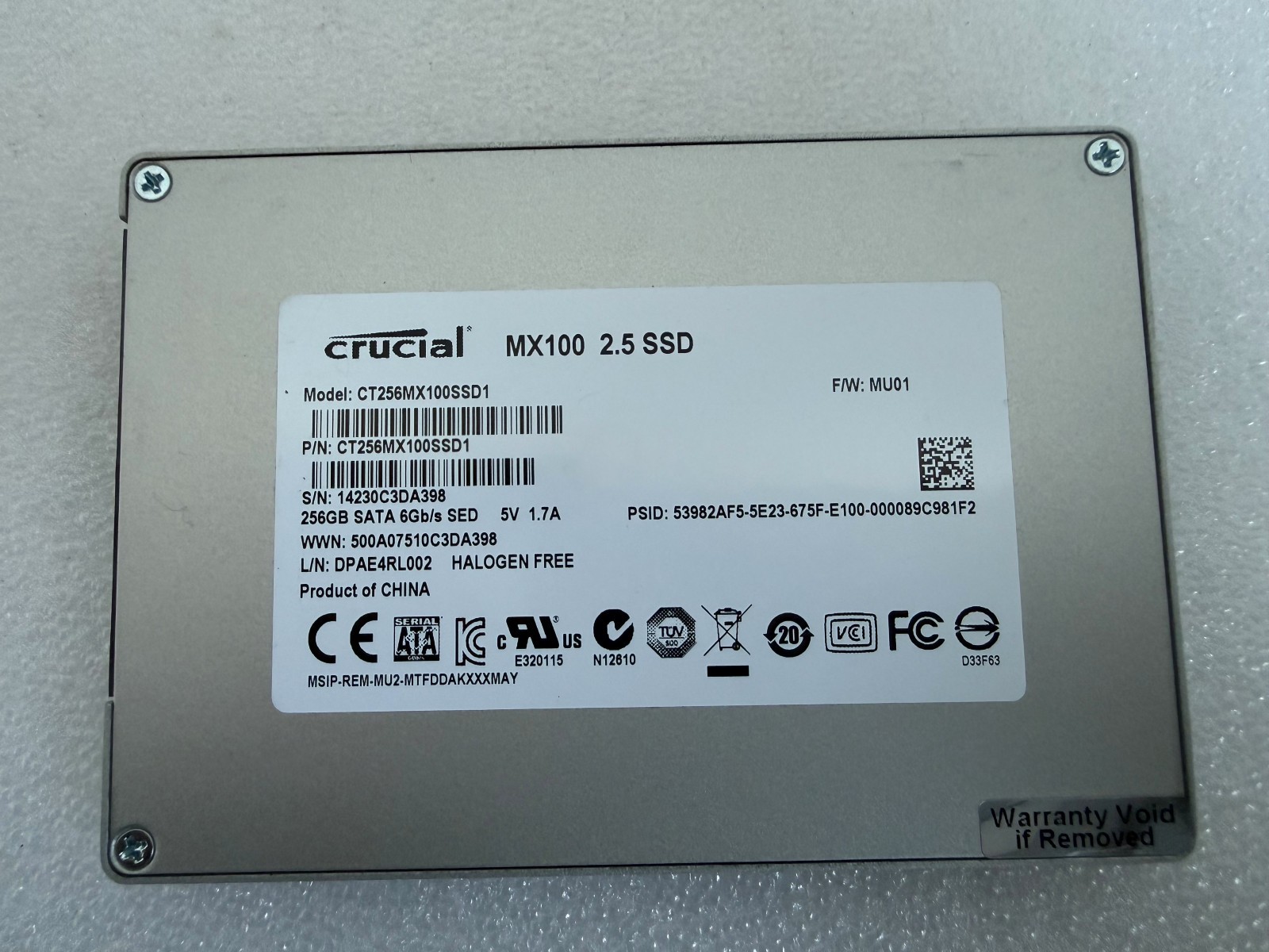 Crucial MX100 256GB 2.5" SATA III Internal SSD Drive CT256MX100SSD1
