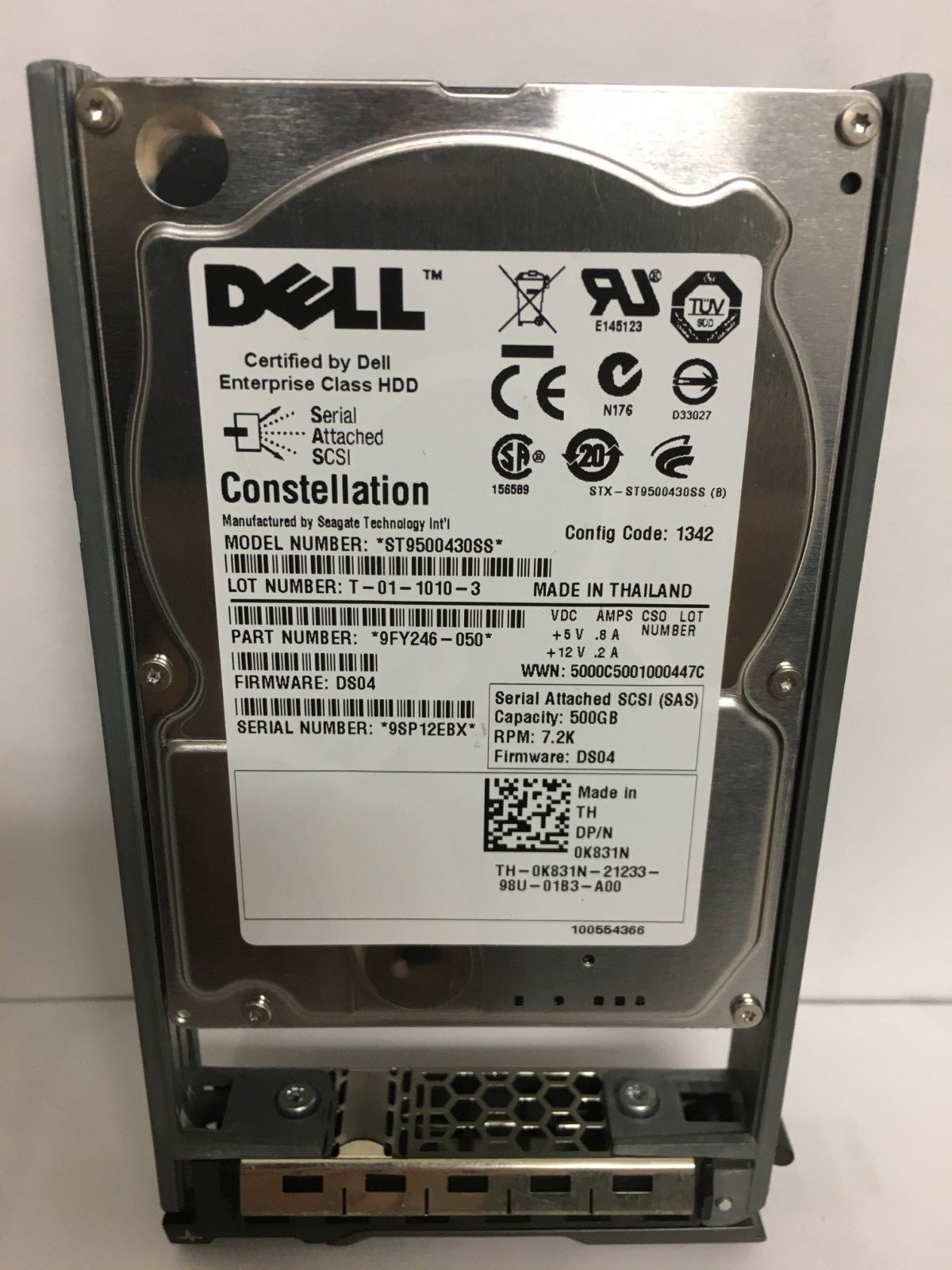 K831N 0K831N ST9500430SS DELL 500GB 7.2K SFF 2.5" SAS HDD HARD DRIVE tray