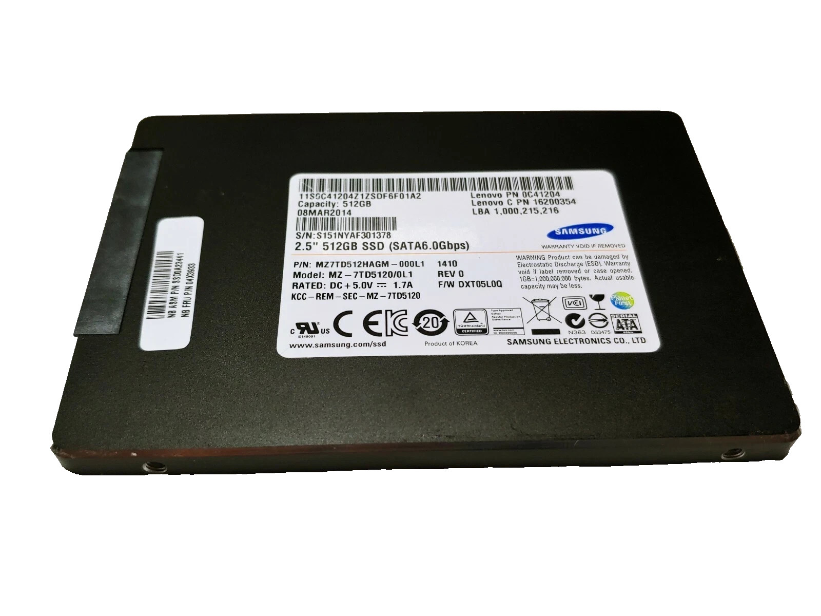 Samsung 2.5" 512 GB SSD 6.0Gbps MZ7TD512HAGM-000L1 0C41204
