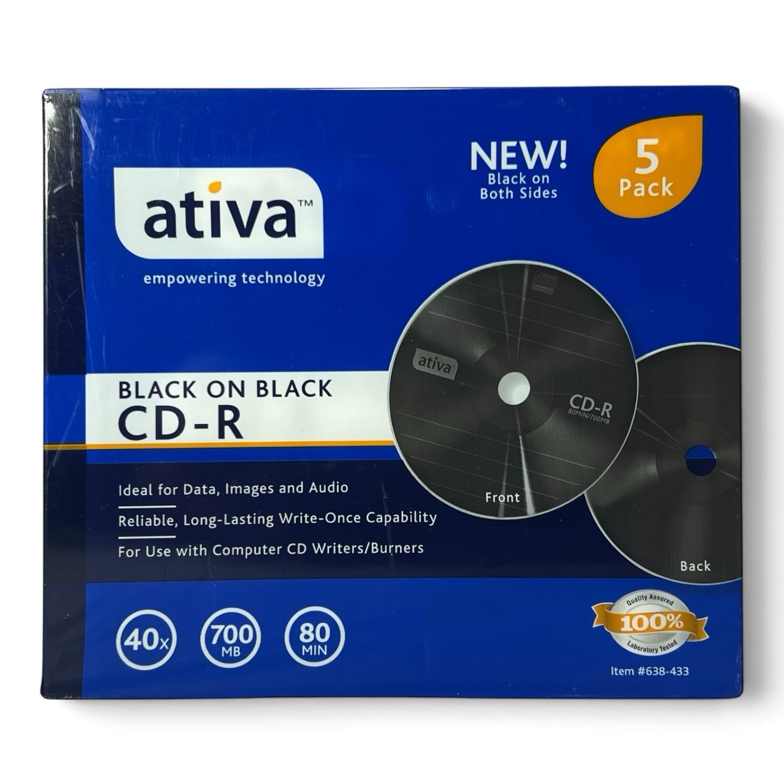 Ativa Black On Black 80-min. Recordable CD-R 5 Pack 40x 700MB NEW SEALED