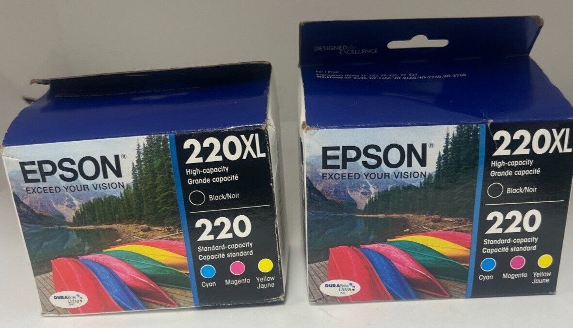 Lot of 2 EPSON T220  Ultra -Ink High Capacity Black & Standard Color -Cartridges