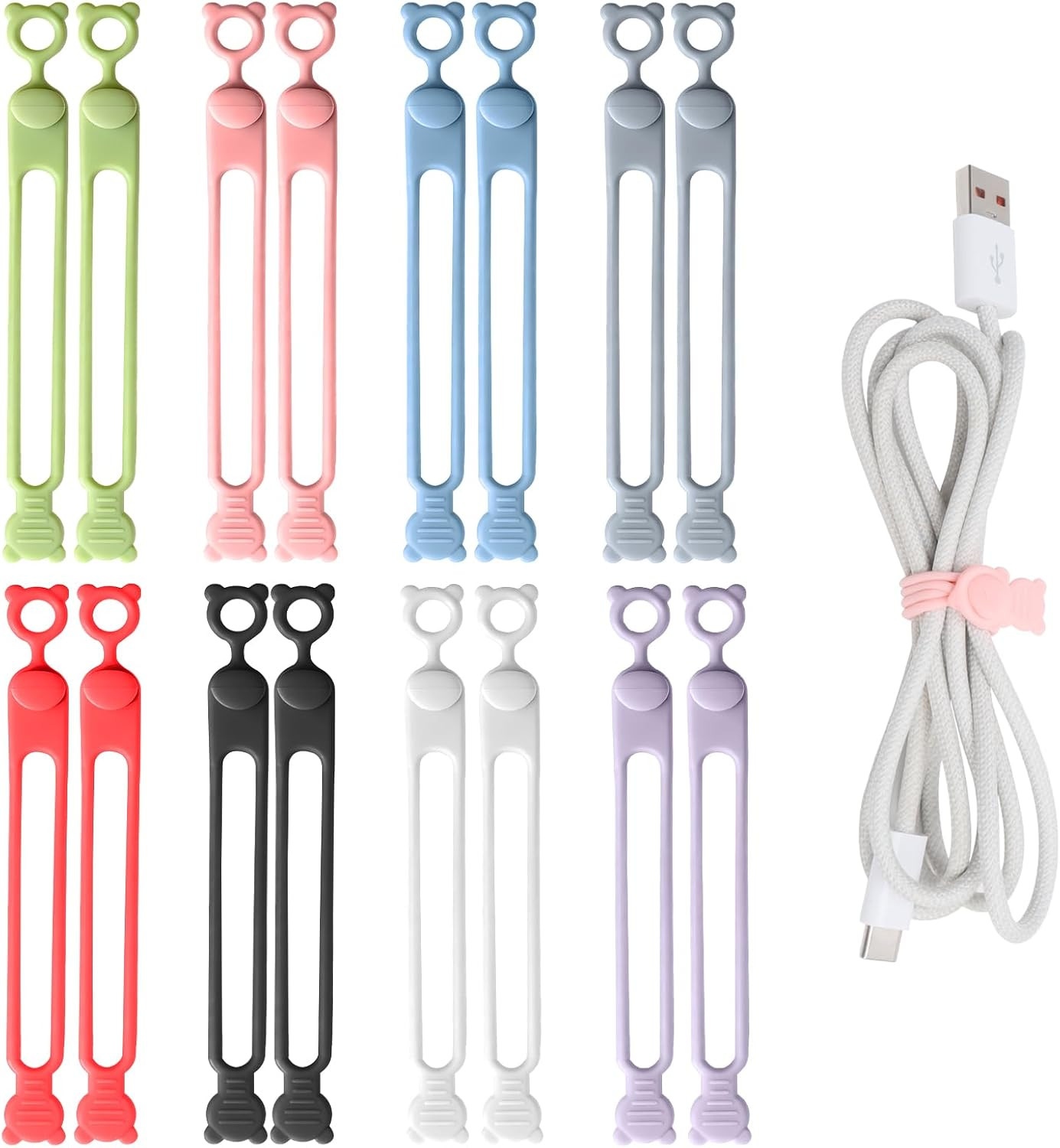 16Pcs Silicone Cable Ties, Reusable Cable Management Organizer