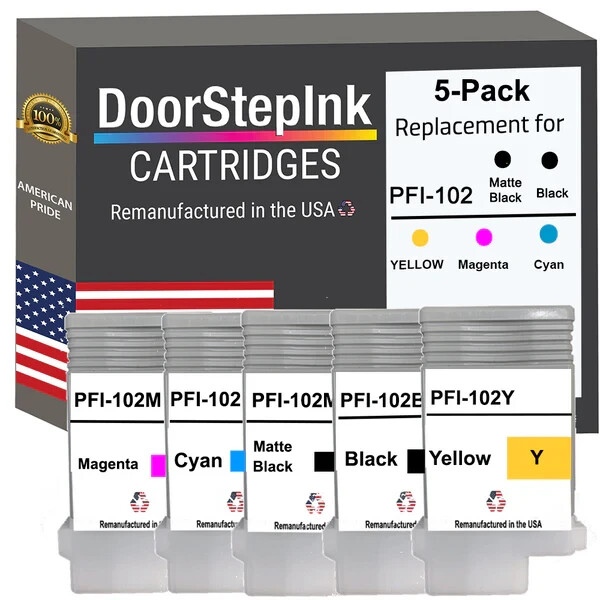 DoorStepInk Compatible Ink Cartridges For Canon PFI-102 130ml 5Pack-USA