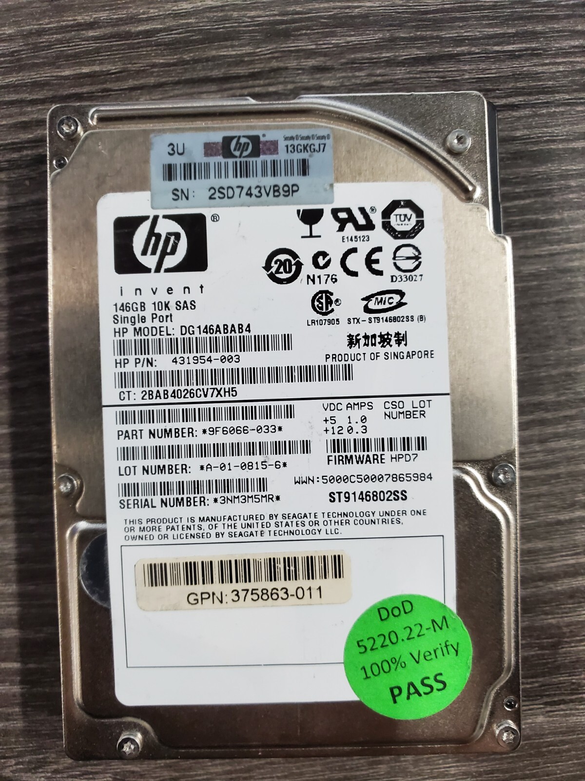 HP Invent 146GB 10K 2.5" SAS DG146ABAB4 431954-003 9F6066-003 Server Only
