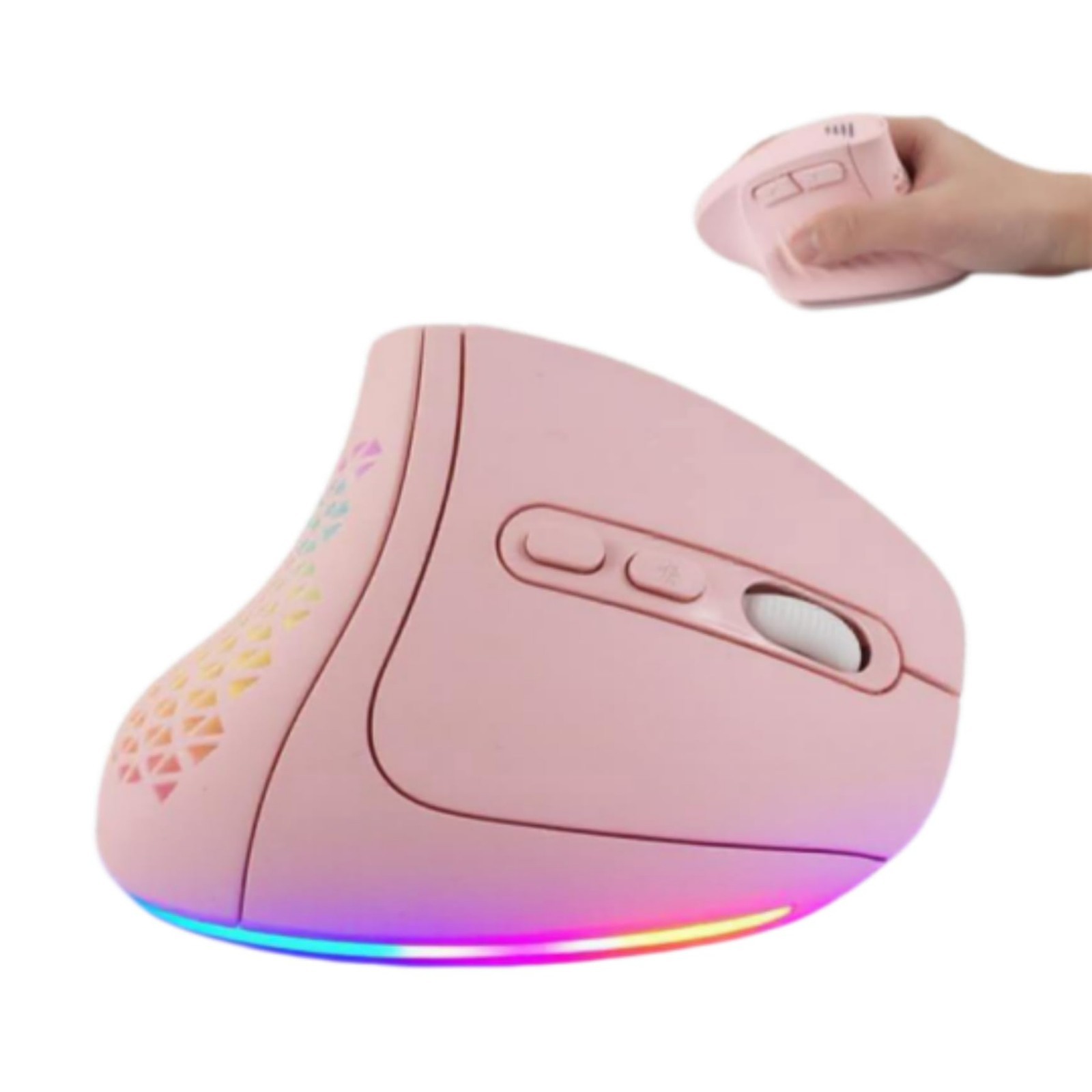 Ergonomic Bluetooth Vertical Mouse, RGB Backlit, Rechargeable, 3-Device Connecti