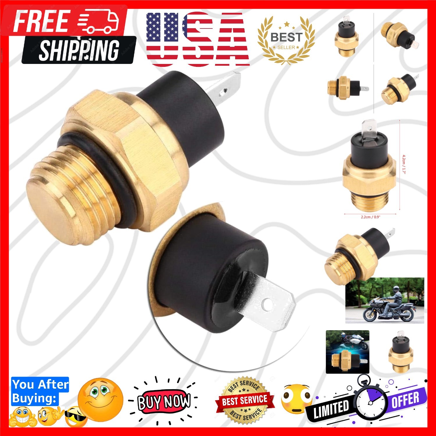 Electric Radiator Fan Switch, Push Button, Automatic, Yellow + Black, VT600 V...