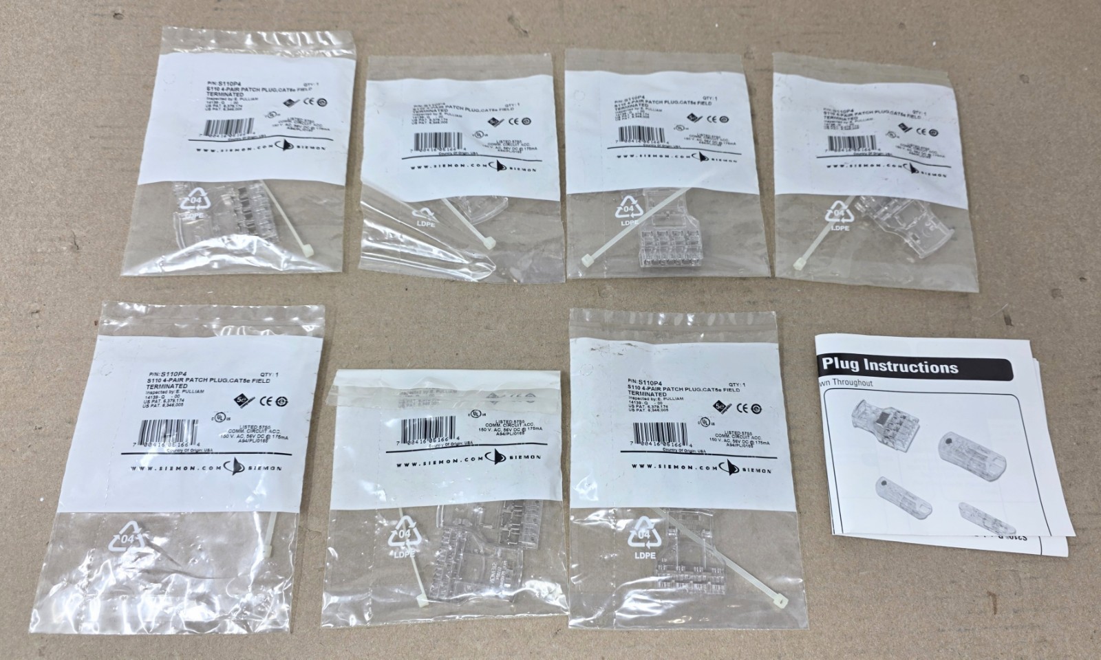 (Lot of 7) SIEMON S11OP4  S110 4-Pair Patch Plug CAT5e Field Terminated