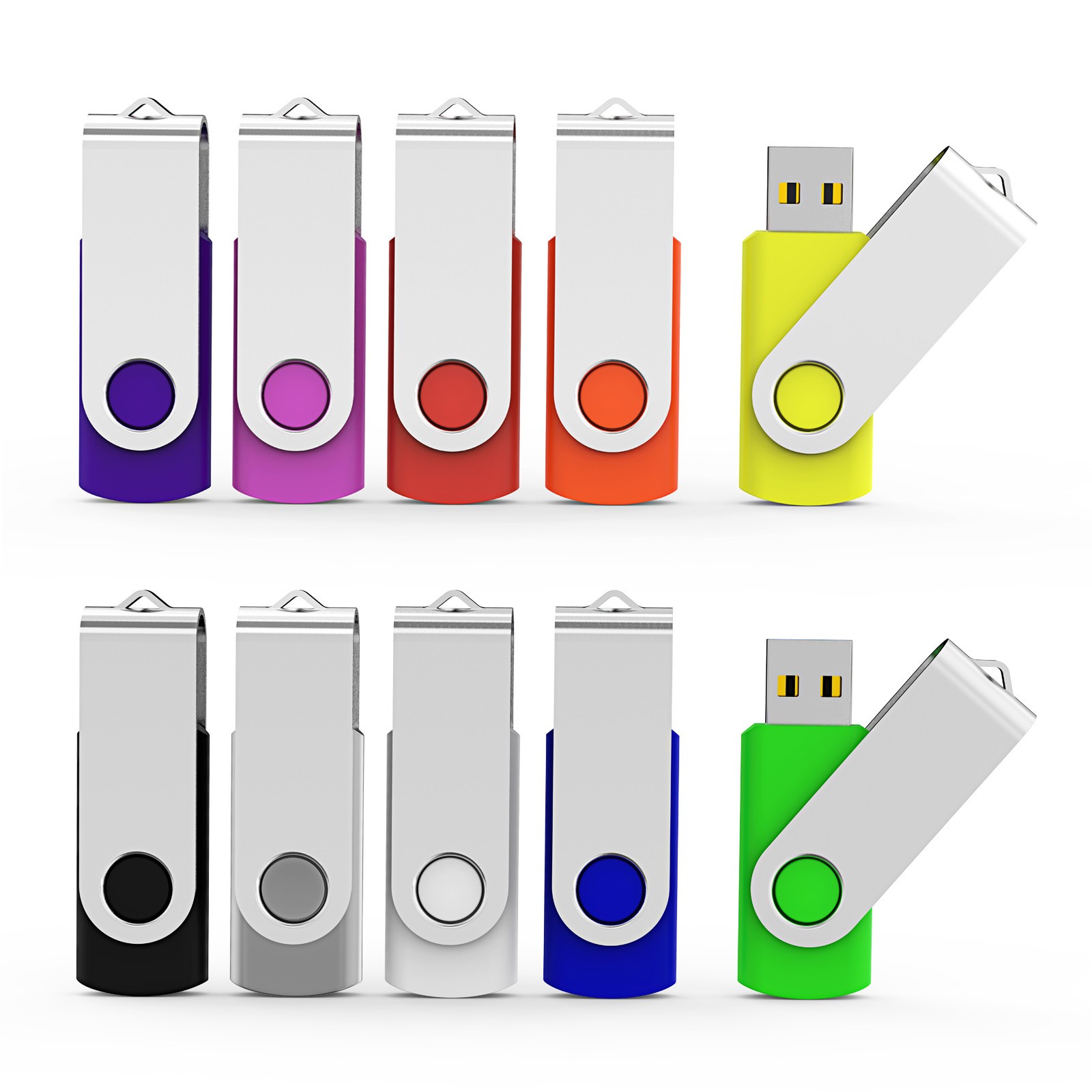 Kootion 10 Pack 16GB USB2.0 Metal Swivel Multicolor Flash Memory Stick Drives