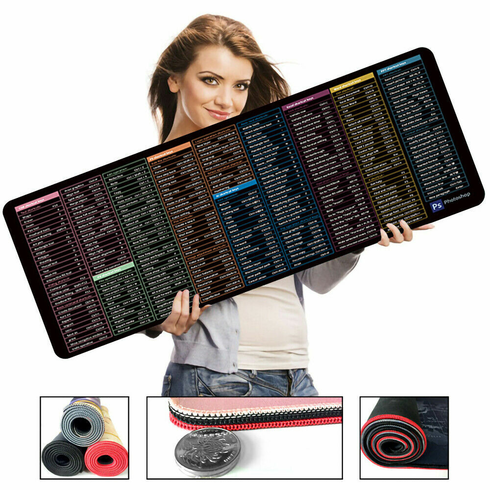 Large Size Mouse Pad Word/Excel/Power Point Shortcut Keys Desk Pad Mat Non Slip